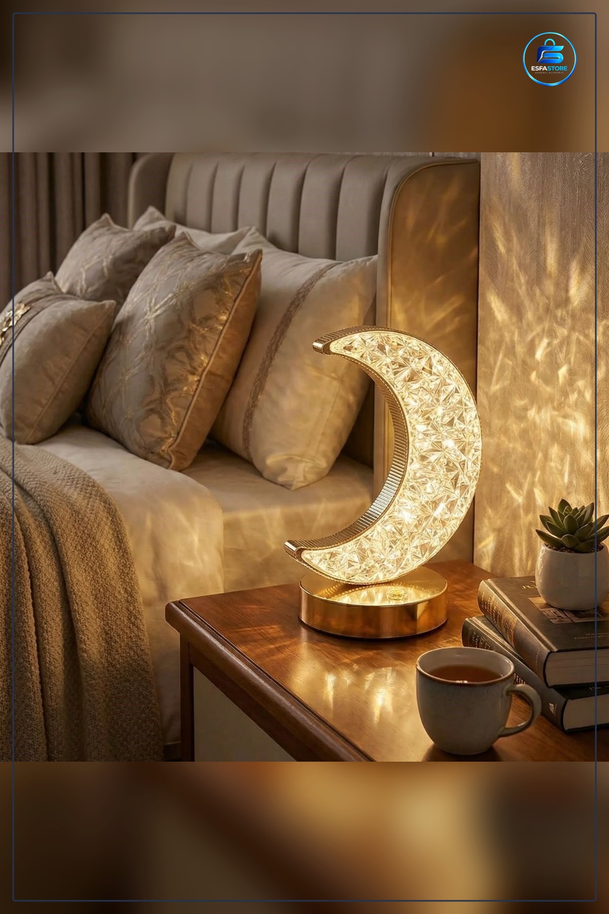 Hilal Formlu Kristal LED Masa Lambası Dokunmatik Şarjlı Dekoratif Gece Ev Dekoru Hediyelik