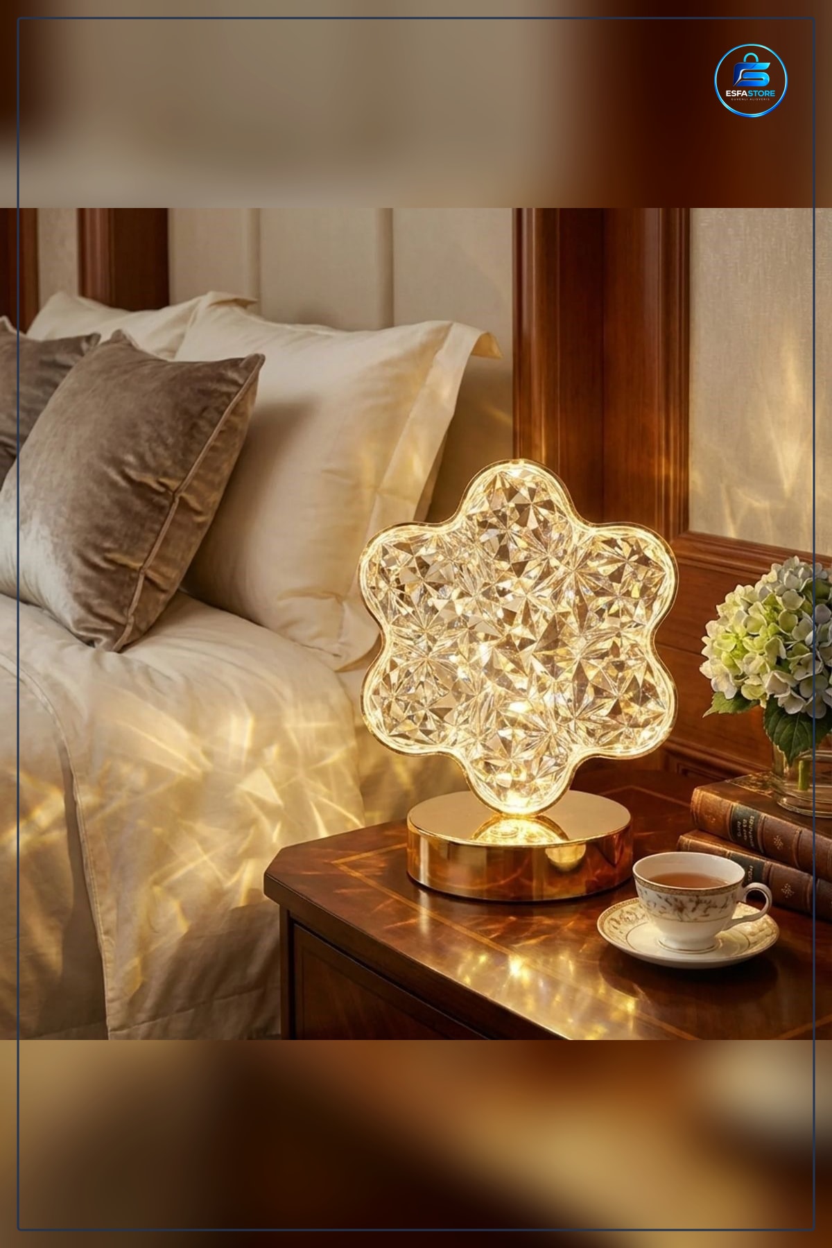 Çiçek Model Kristal Masa Lambası Dokunmatik Şarjlı Mini Dekoratif Gece Işığı Kablosuz Tasarım