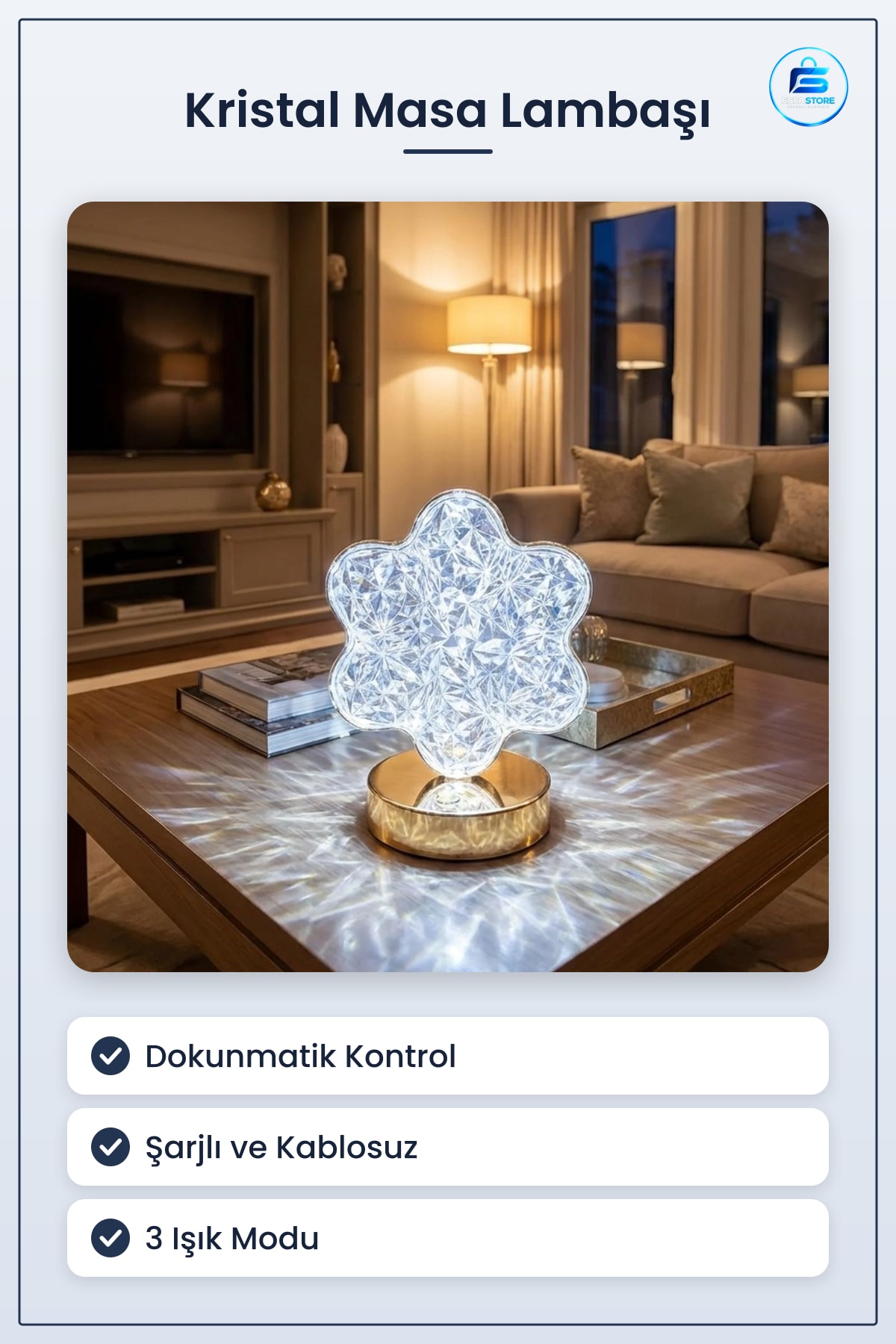 Çiçek Model Kristal Masa Lambası Dokunmatik Şarjlı Mini Dekoratif Gece Işığı Kablosuz Tasarım