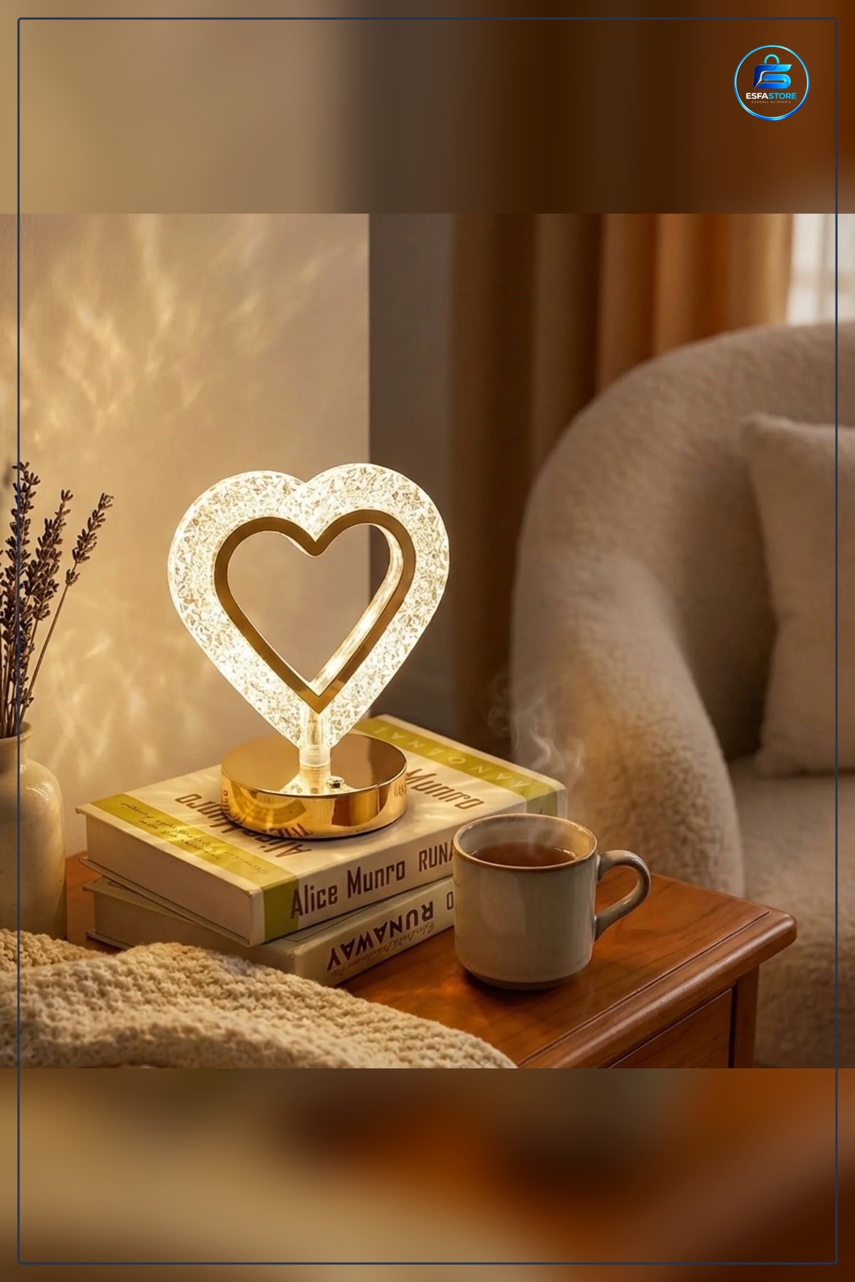 Kalp Formlu Kristal LED Masa Lambası Dokunmatik Şarjlı Dekoratif Gece Hediyelik Ev Dekoru