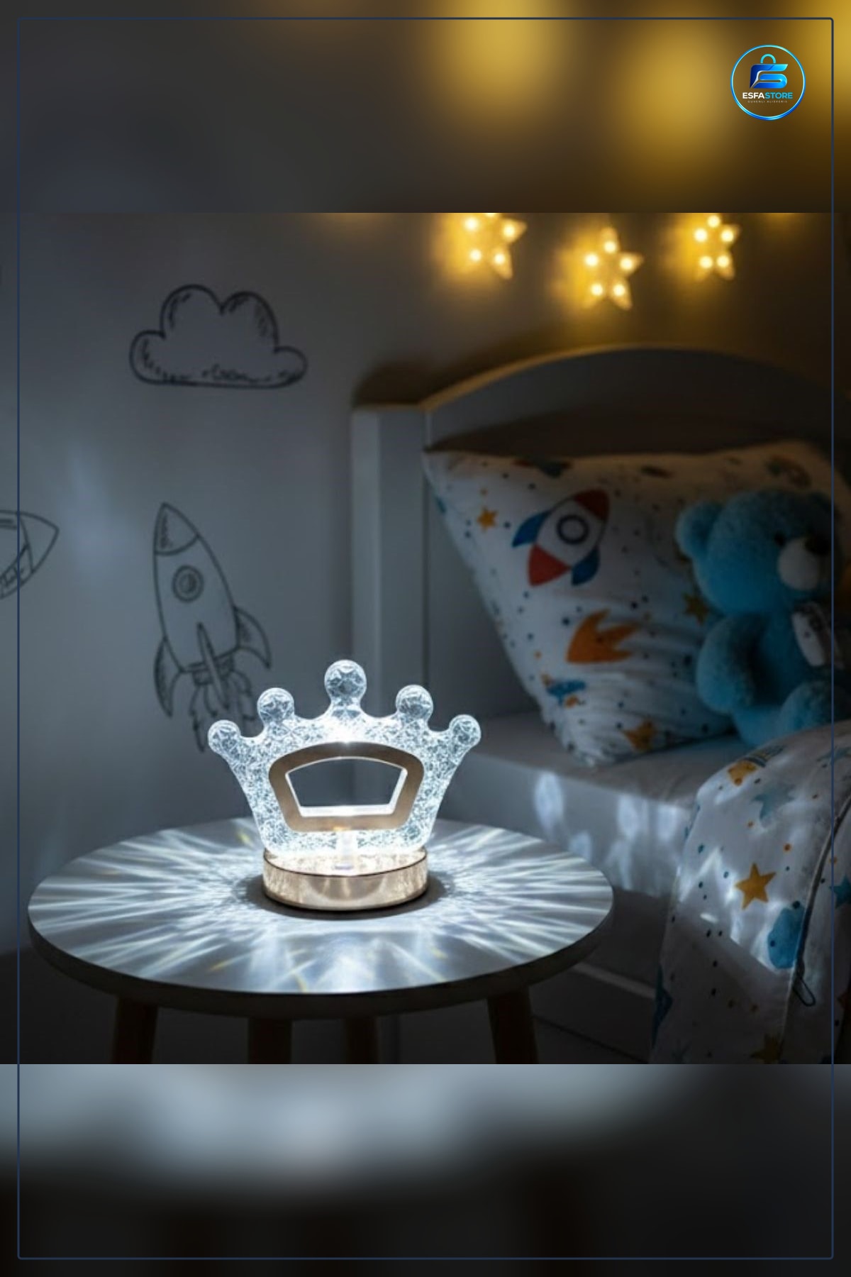 Kral Tacı Model Kristal LED Masa Lambası Dokunmatik Şarjlı Dekoratif Gece Işığı Hediyelik