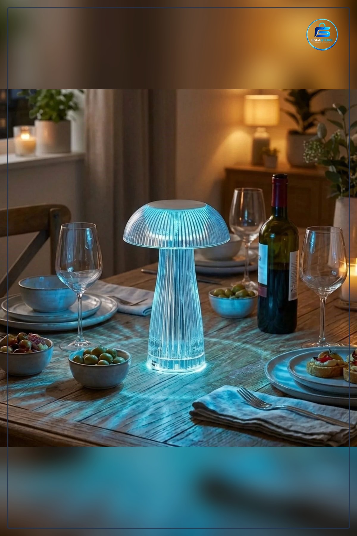 LED Masa Lambası Şeffaf Mantar Model Kumandalı Şarjlı Dokunmatik Dekoratif Gece Işığı Pratik