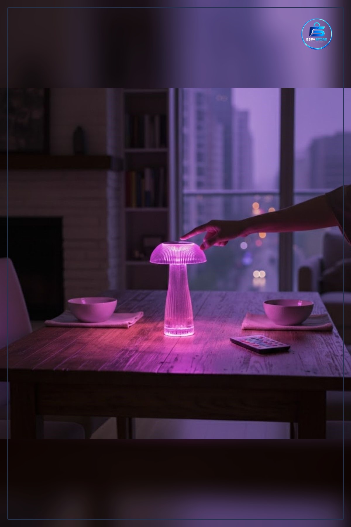 LED Masa Lambası Şeffaf Mantar Model Kumandalı Şarjlı Dokunmatik Dekoratif Gece Işığı Pratik
