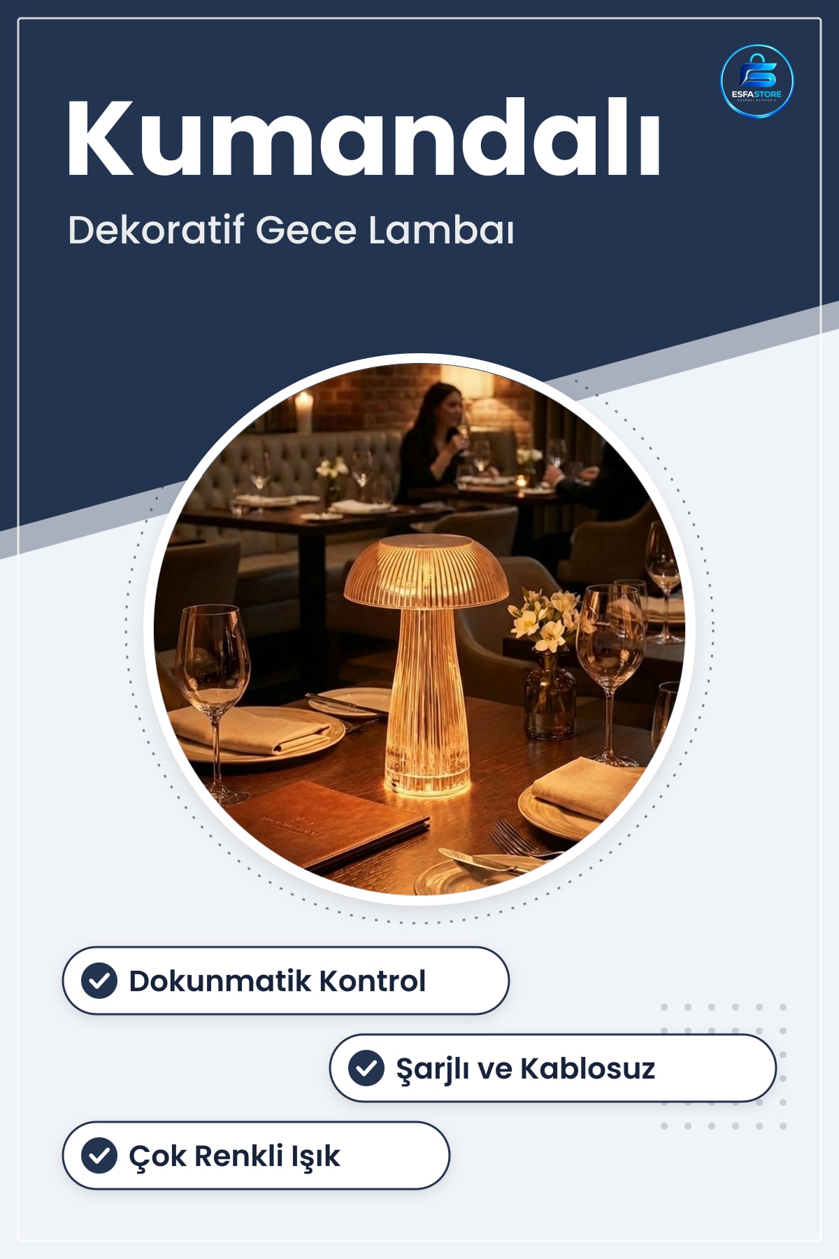 LED Masa Lambası Şeffaf Mantar Model Kumandalı Şarjlı Dokunmatik Dekoratif Gece Işığı Pratik