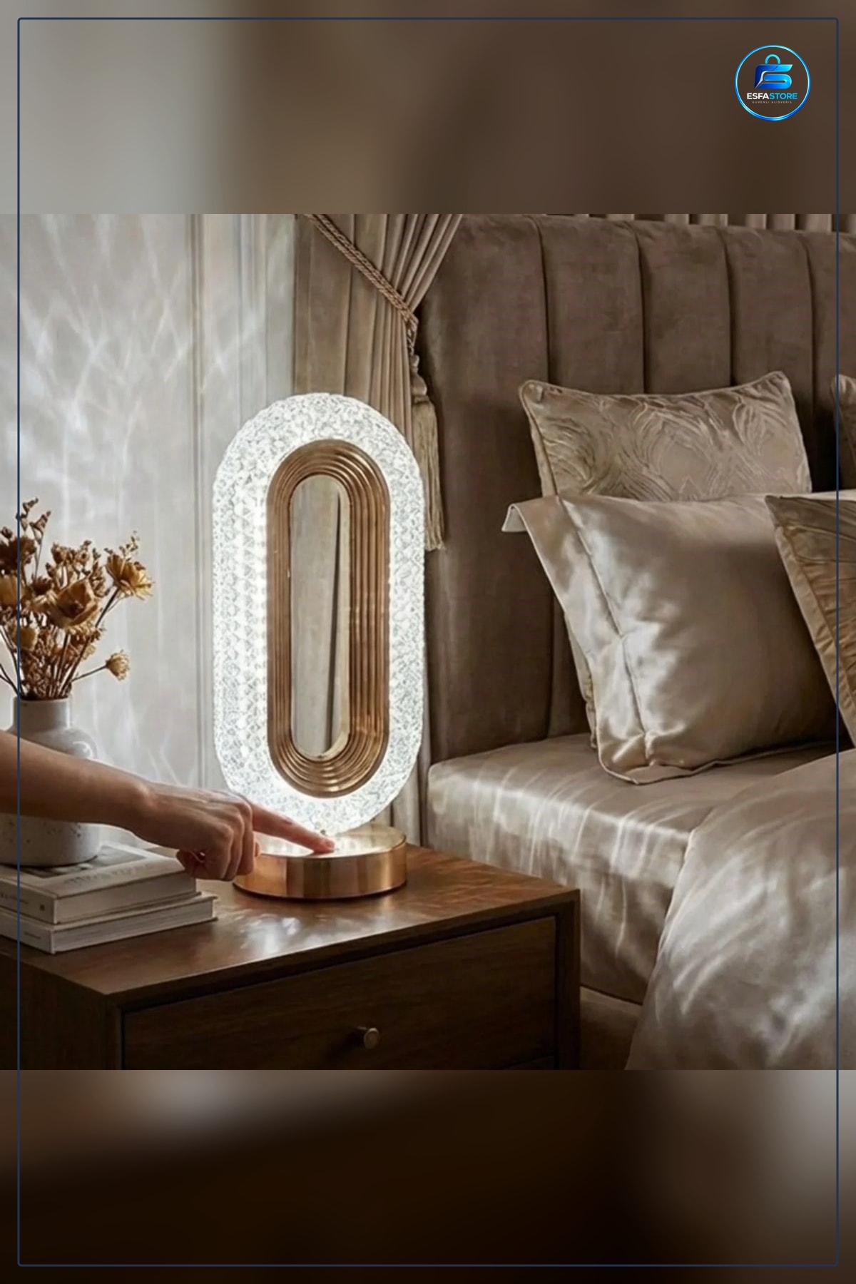 Oval Kristal LED Masa Lambası Dokunmatik Kontrollü Şarjlı Dekoratif Gece Hediyelik Ev Dekoru