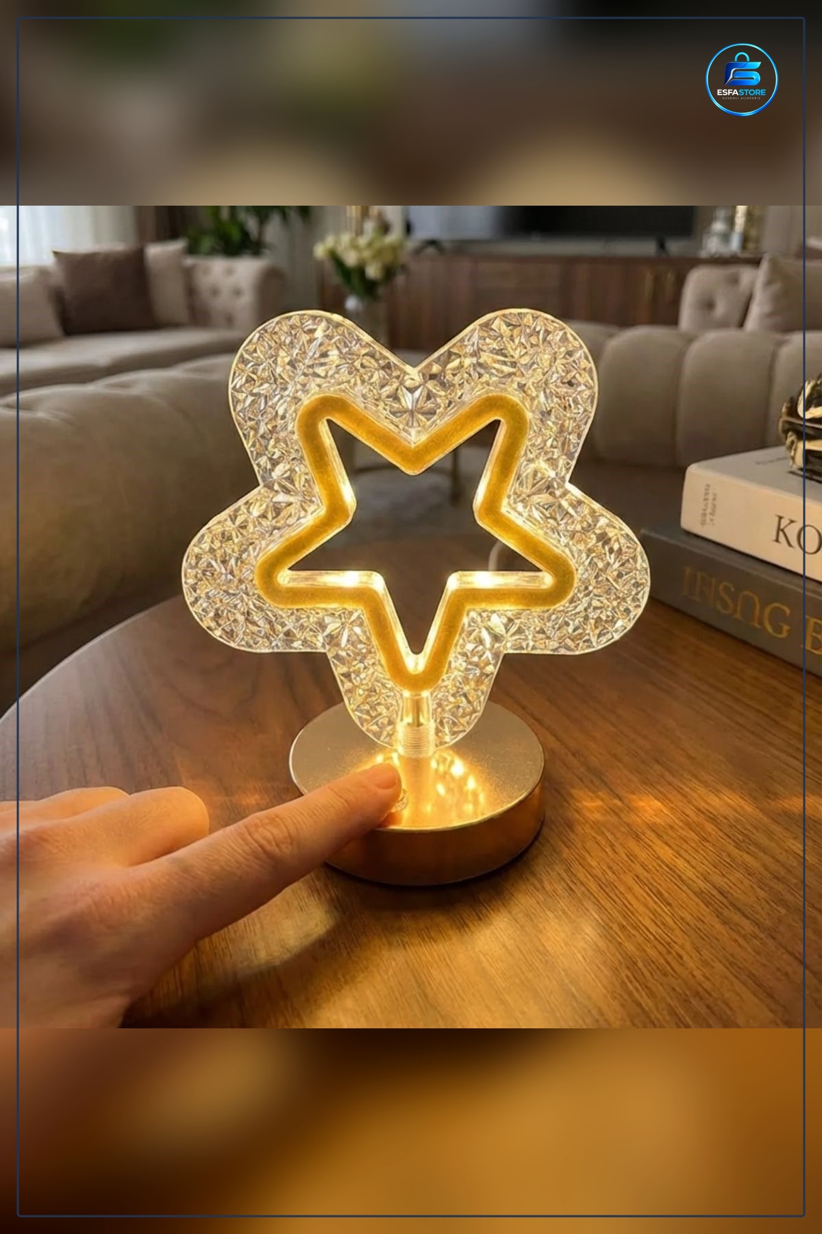 İçi Boş Yıldız Kristal LED Masa Lambası Dokunmatik Şarjlı Dekoratif Gece Hediyelik Ev Dekoru