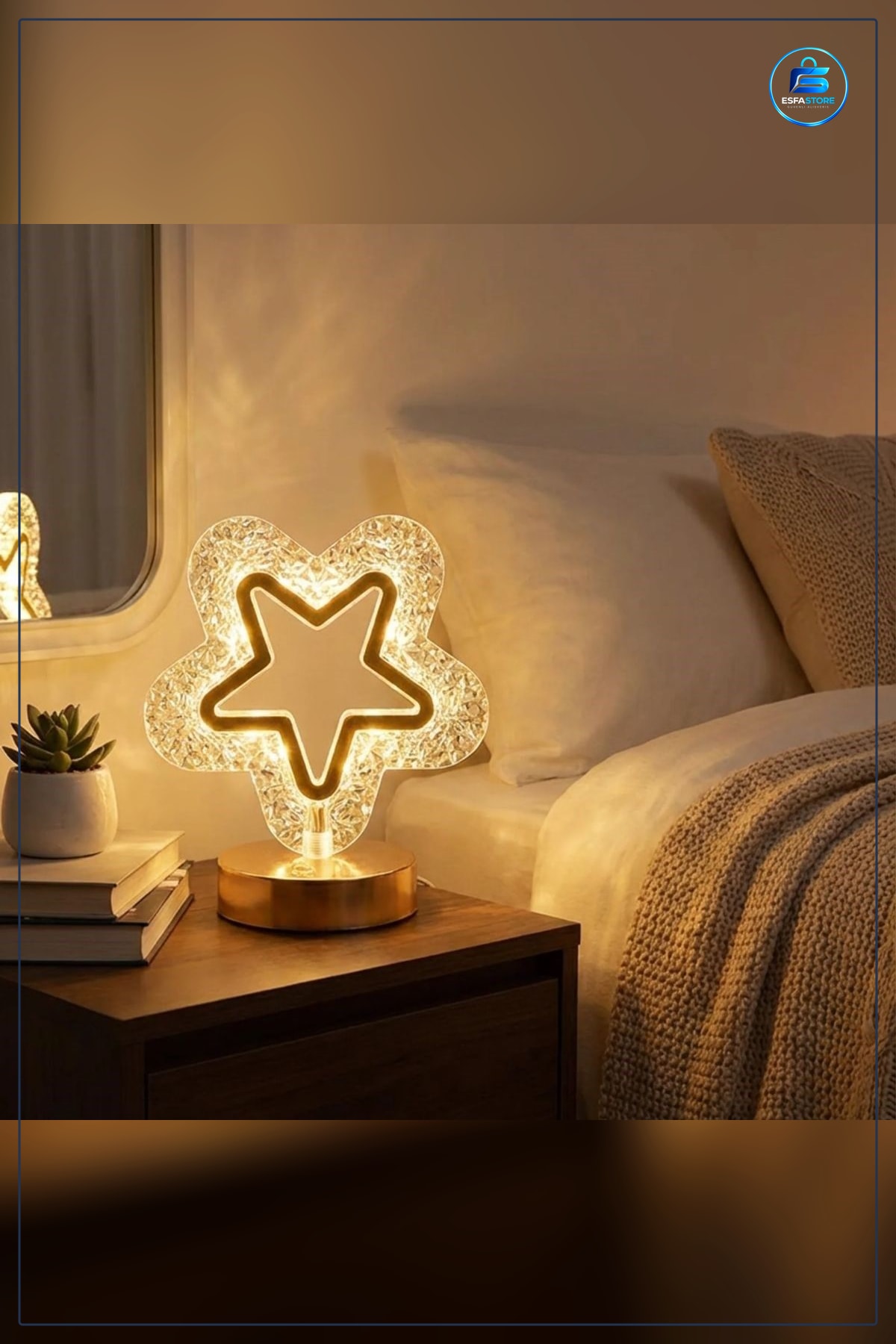 İçi Boş Yıldız Kristal LED Masa Lambası Dokunmatik Şarjlı Dekoratif Gece Hediyelik Ev Dekoru