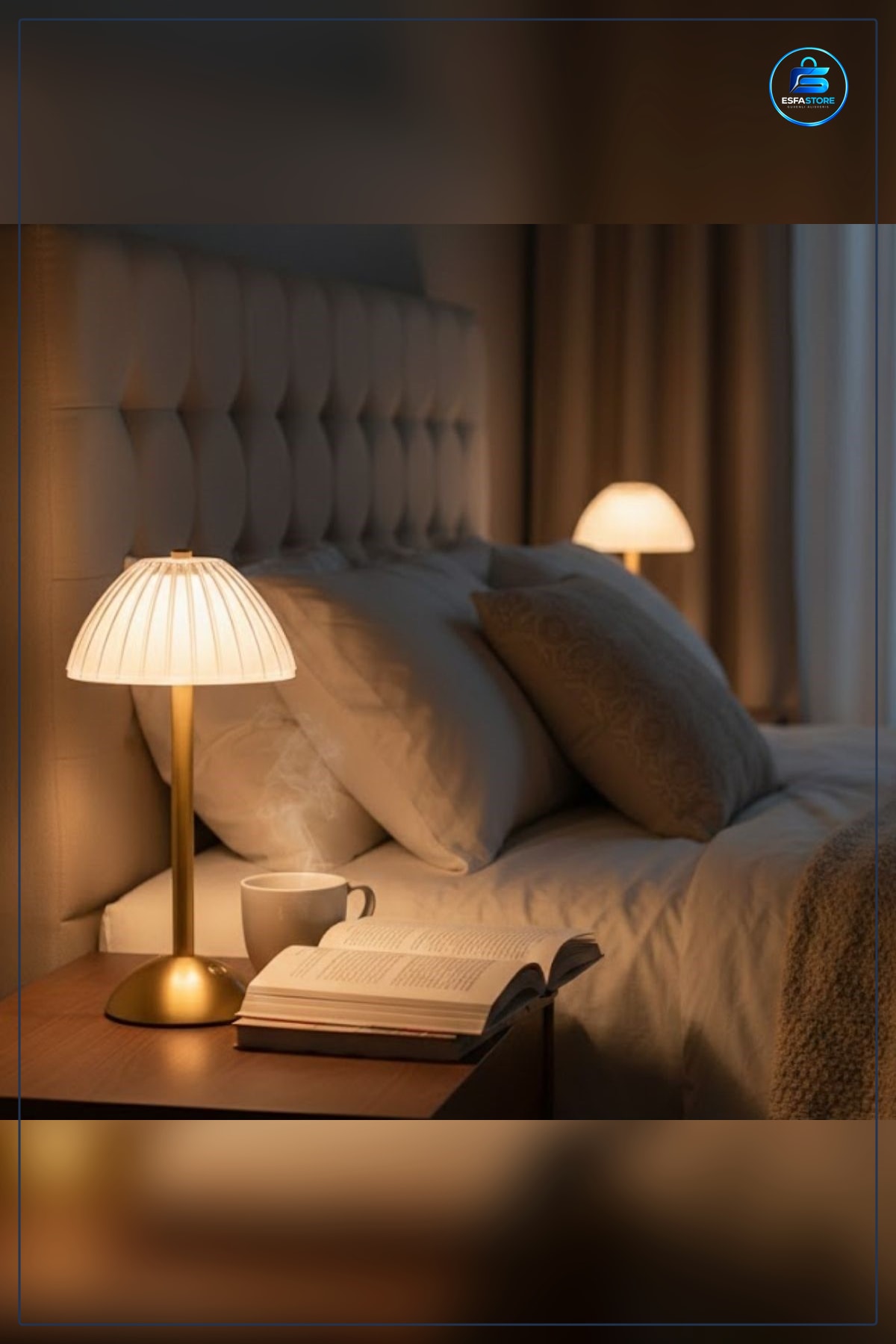 Mantar Formlu Çizgili Modern Dokunmatik LED Masa Lambaısı Şarjlı Dekoratif Gece Kablosuz Pratik