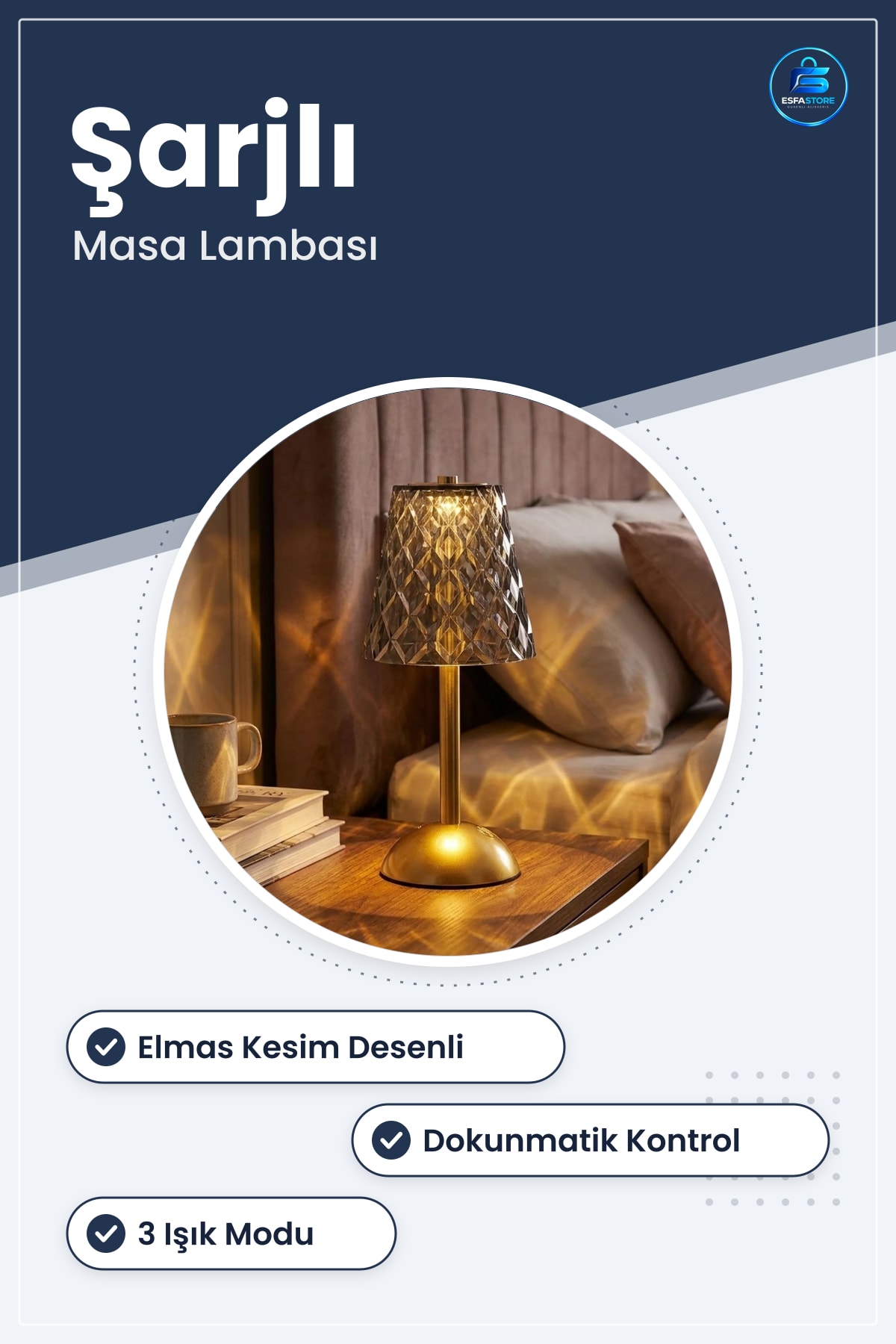 Uzun Klasik Baklava Model LED Masa Lambası Dokunmatik Şarjlı Dekoratif Gece Işığı Hediyelik