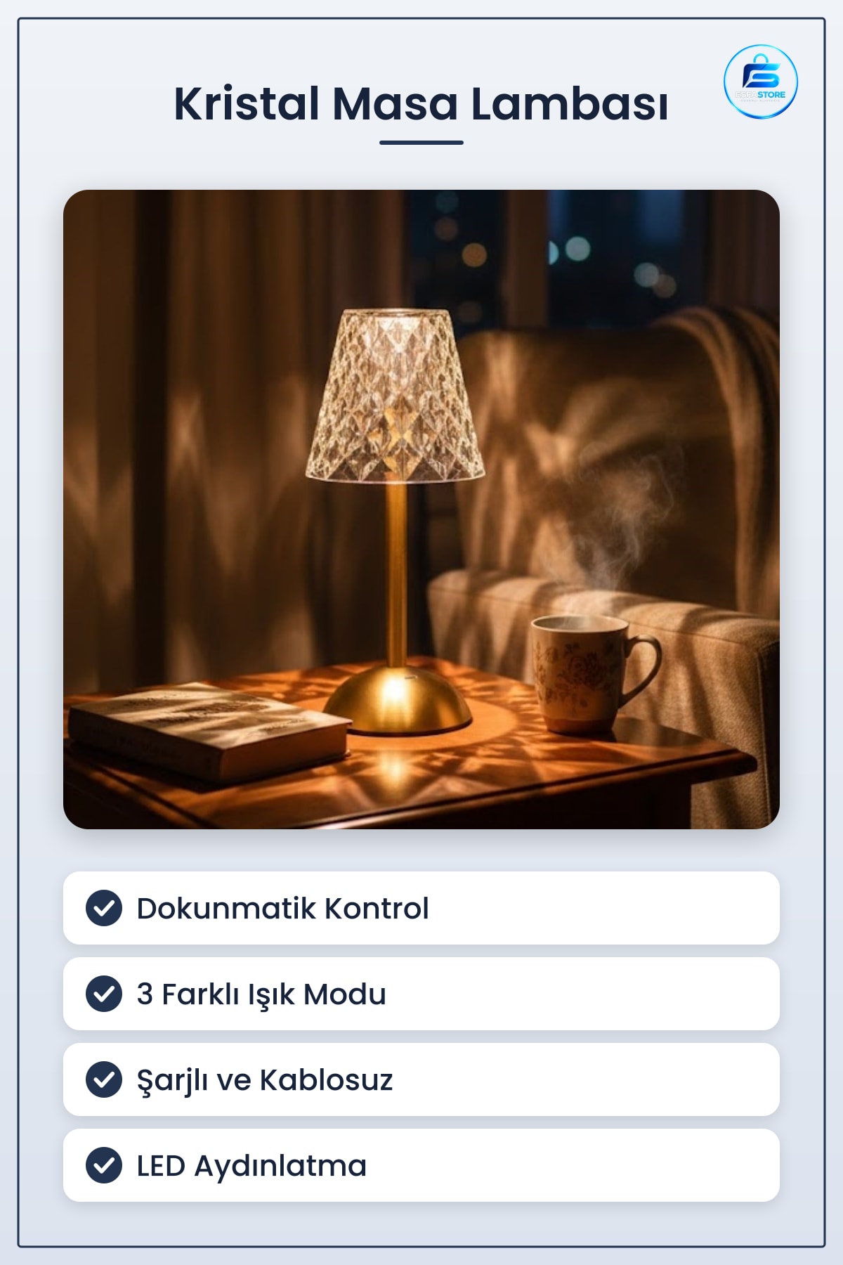 Masa Lambası Kristal Baklava Model Dokunmatik LED Şarjlı Dekoratif Gece Işığı Modern Hediyelik