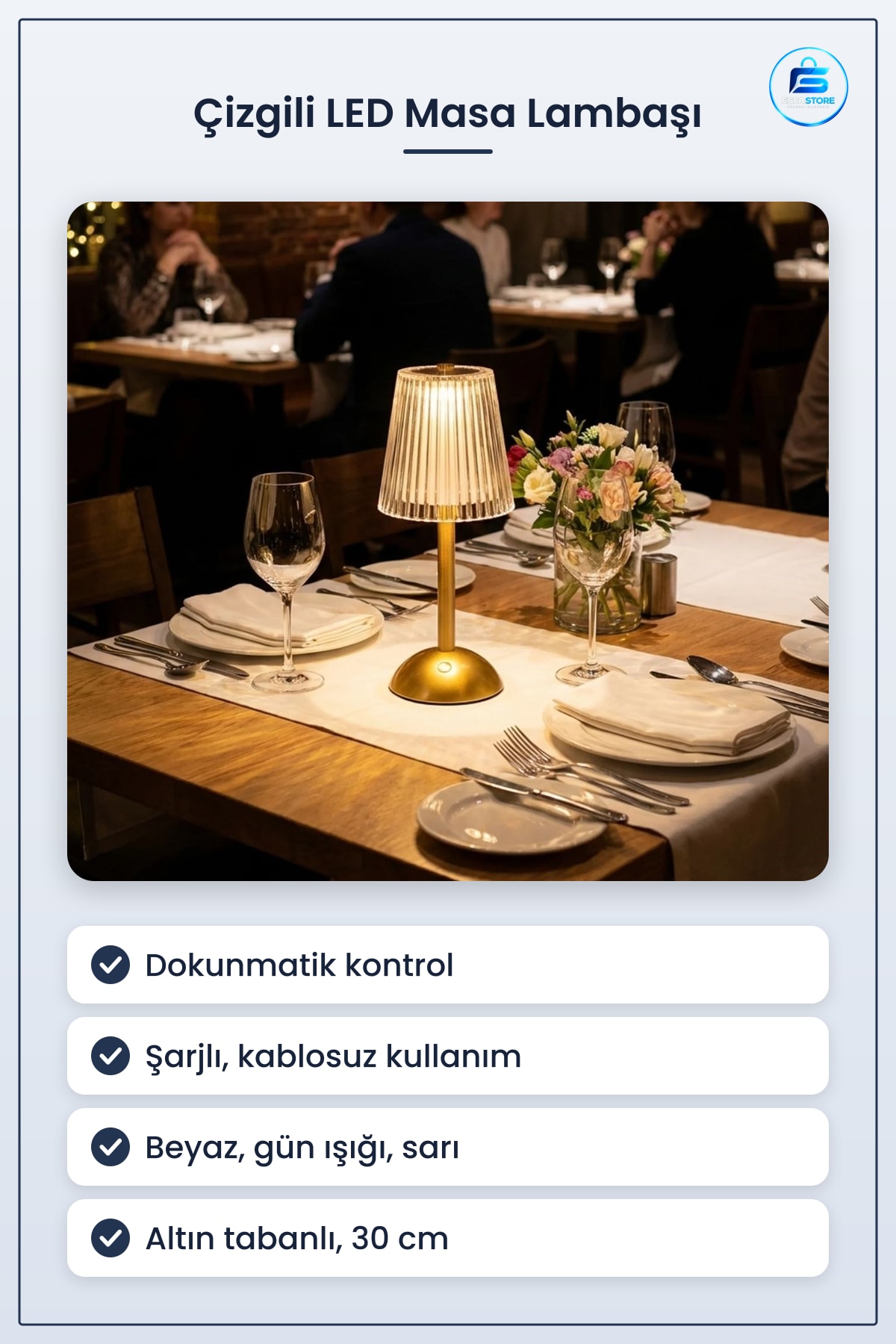 Uzun Klasik Çizgili LED Masa Lambası Dokunmatik Şarjlı Dekoratif Gece Işığı Hediyelik Pratik