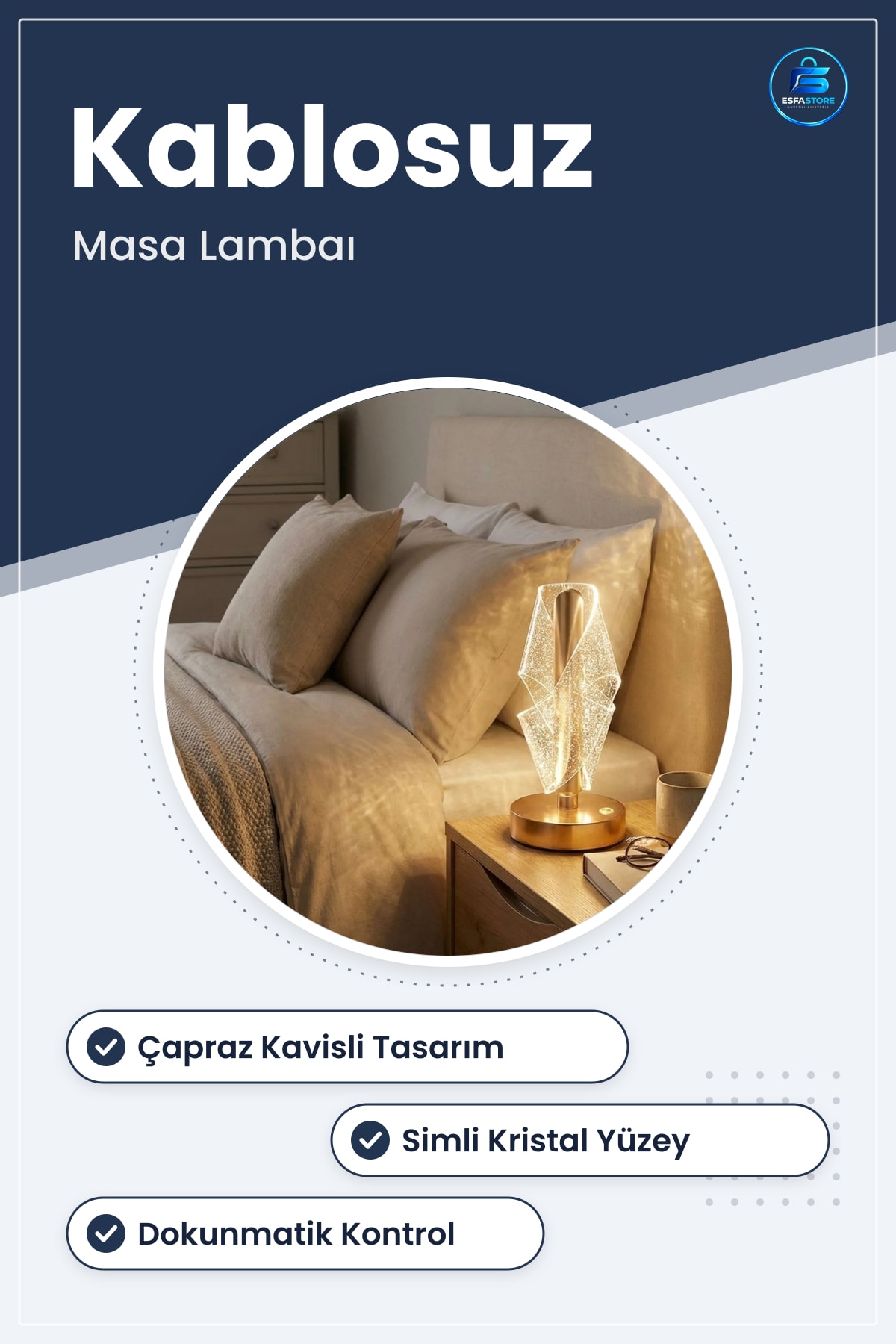 Kristal Masa Lambası Çapraz Kavisli Simli LED Dokunmatik Şarjlı Dekoratif Kablosuz Hediyelik