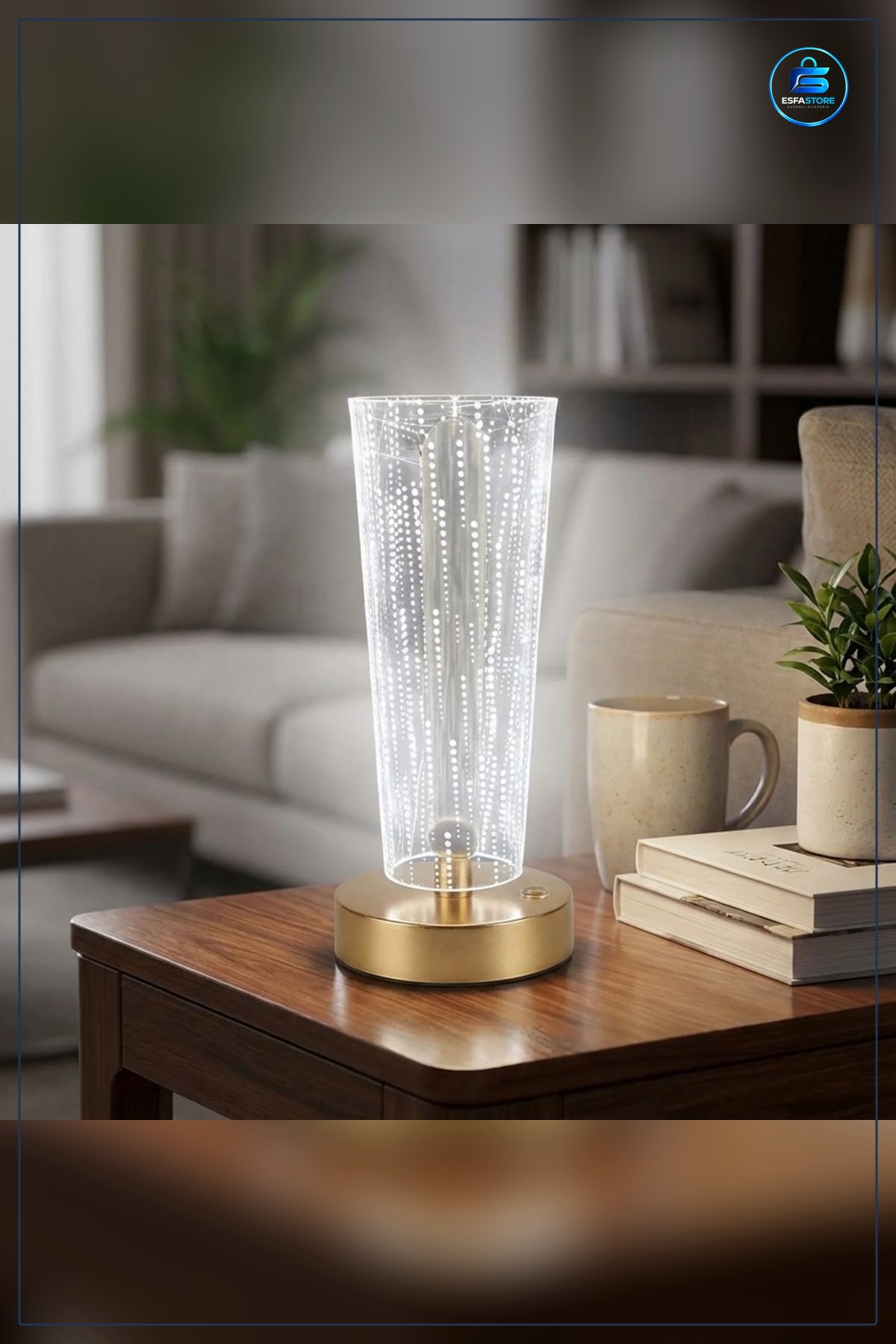Masa Lambası Silindirik Kristal Nokta Desenli Dokunmatik LED Şarjlı Dekoratif Gece Işığı Modern