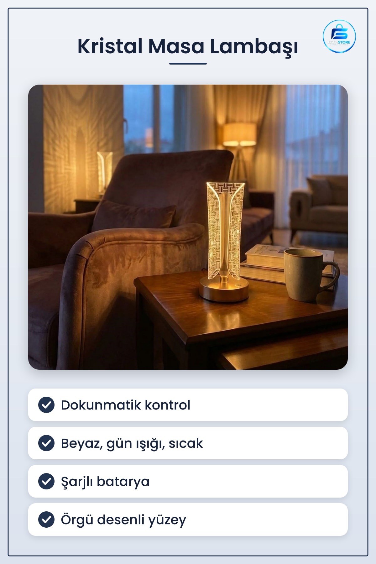 Kristal Masa Lambası Örgü Desenli Dokunmatik Şarjlı LED Gece Işığı Dekoratif Pratik Hediyelik Ev