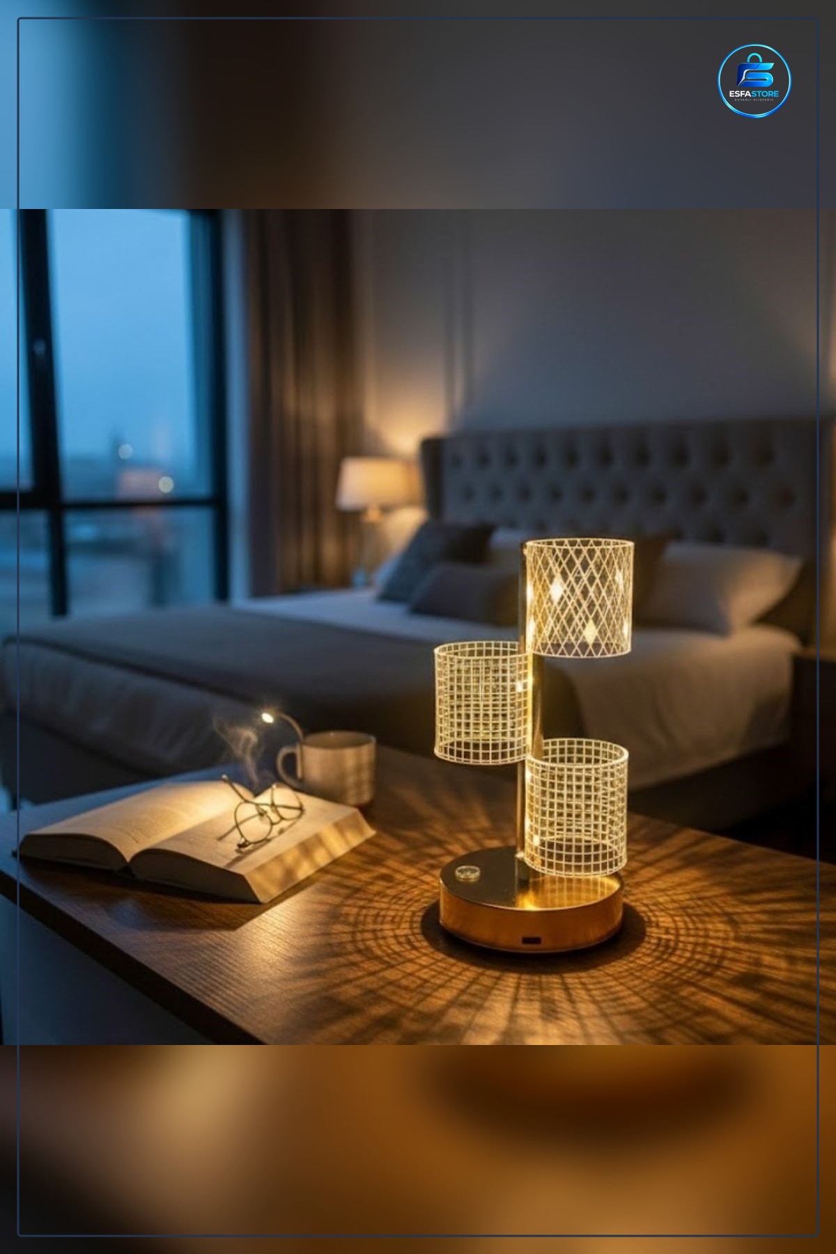 Silindirik Kristal Ekose Kareli Masa Lambası Dokunmatik Şarjlı LED Dekoratif Kablosuz Modern