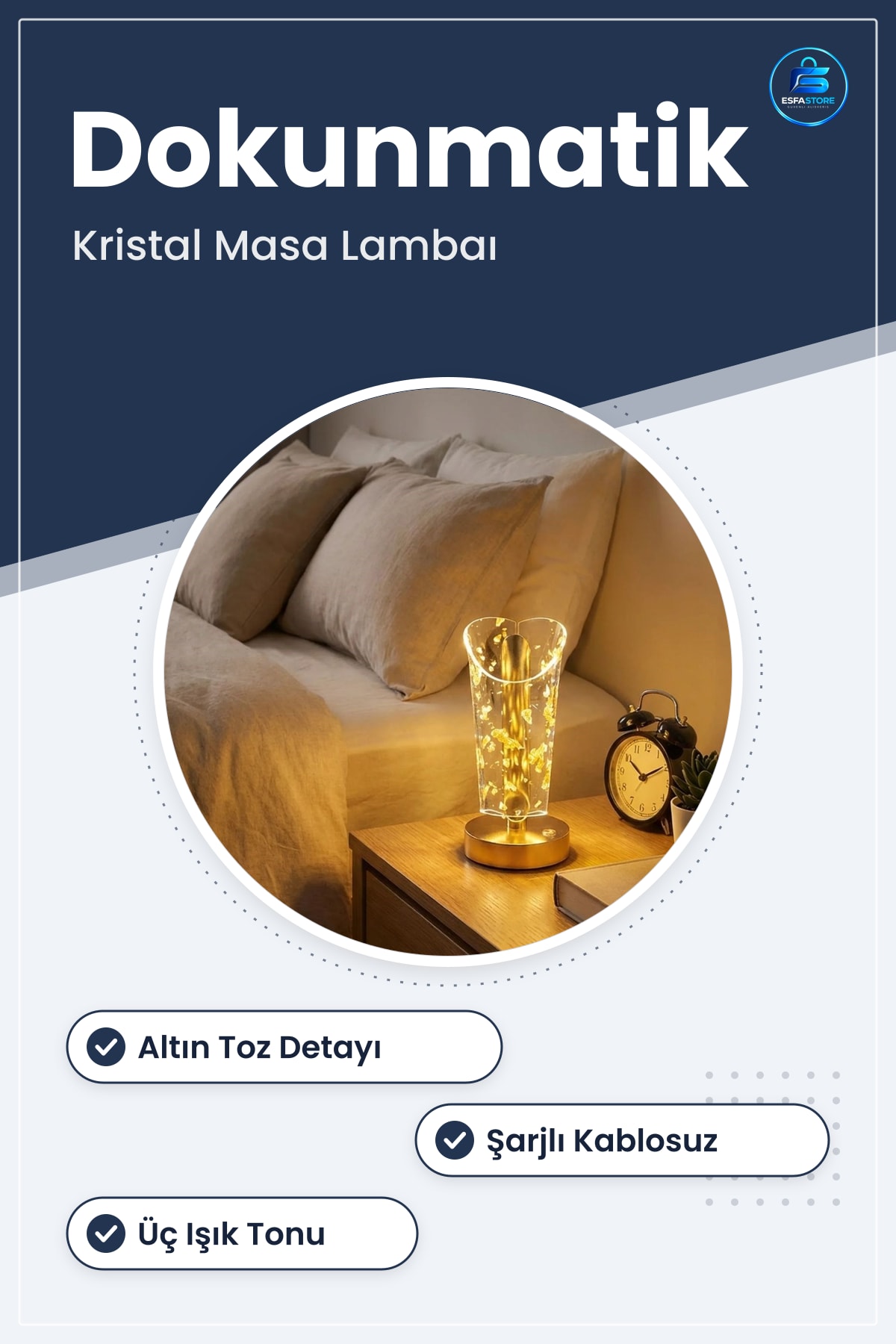 Masa Lambası Açık Silindirik Kristal Işıltılı Dokunmatik LED Şarjlı Gece Aydınlatma Hediyelik