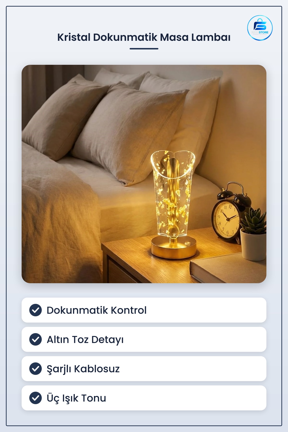 Masa Lambası Açık Silindirik Kristal Işıltılı Dokunmatik LED Şarjlı Gece Aydınlatma Hediyelik
