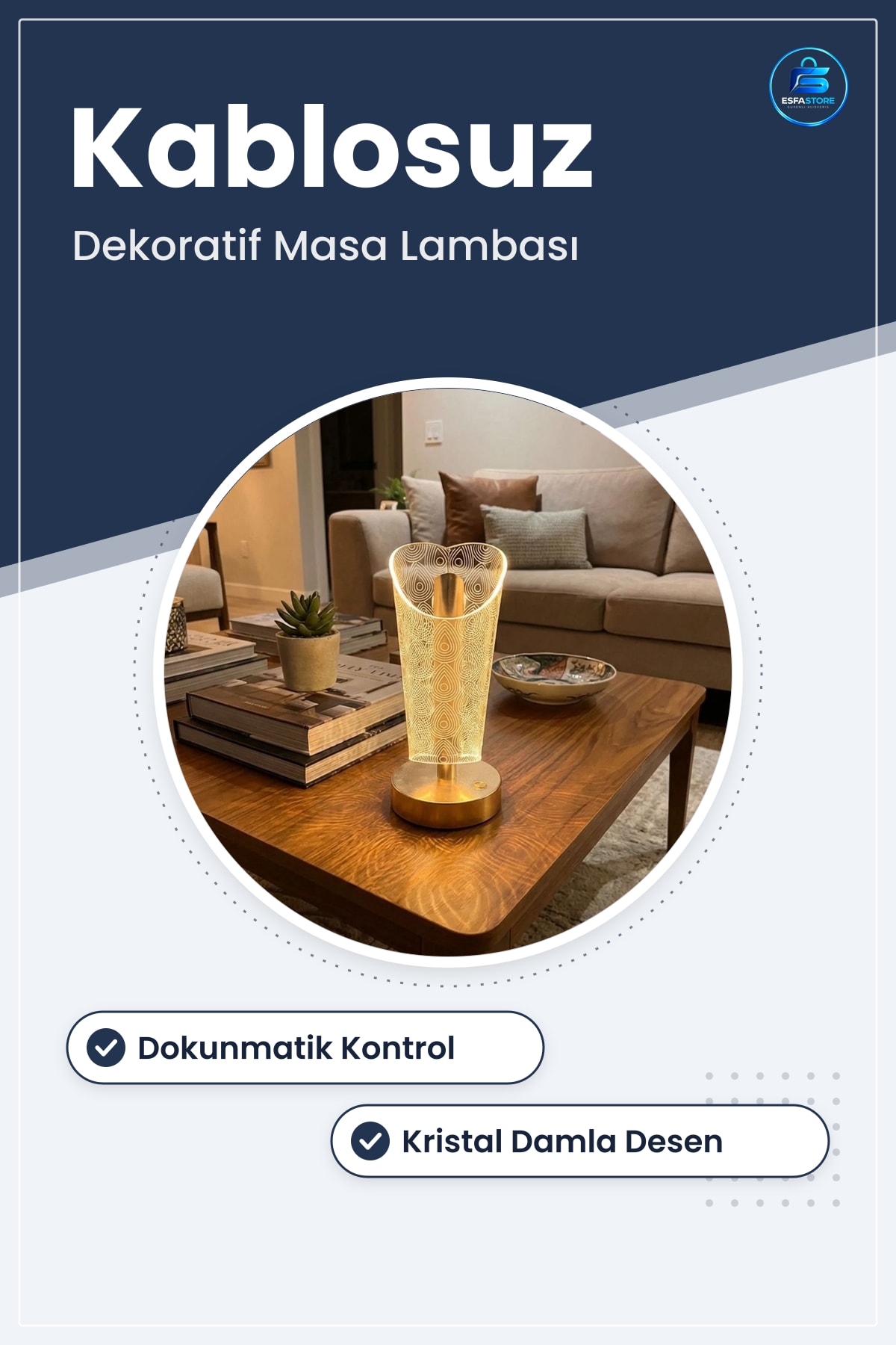 Silindirik Kristal Damla Desenli Dokunmatik LED Masa Lambası Şarjlı Modern Dekoratif Gece Işığı