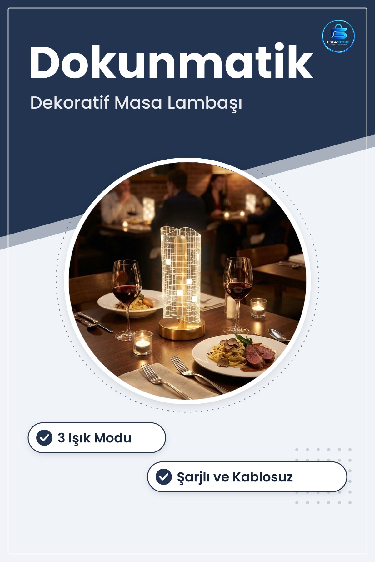 Kristal Masa Lambası Kareli Desenli Dalgalı Dokunmatik Şarjlı LED Gece Işığı Dekoratif Hediyelik