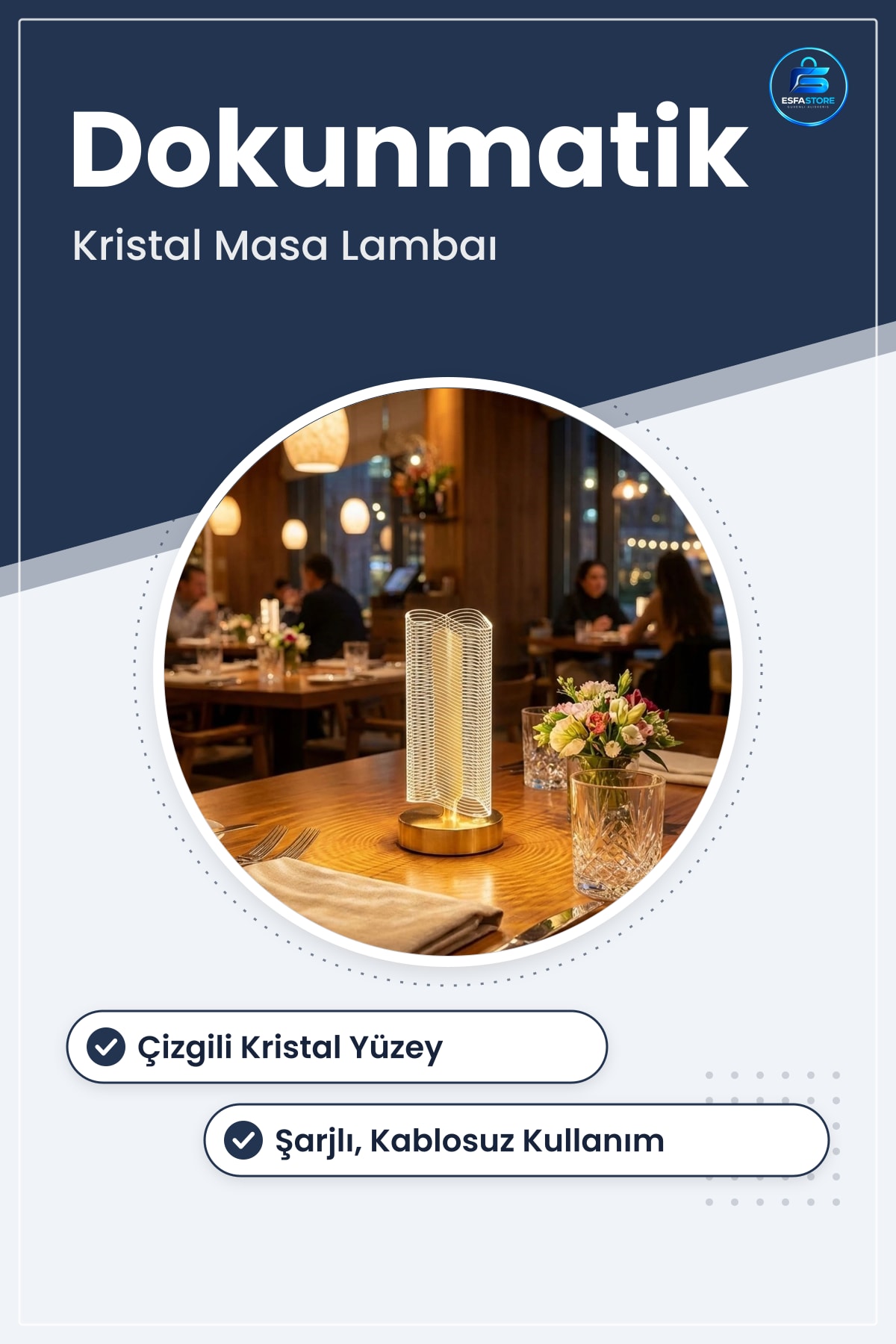 Masa Lambası Dalgalı Silindirik Kristal Çizgili Dokunmatik LED Şarjlı Gece Aydınlatma Hediyelik
