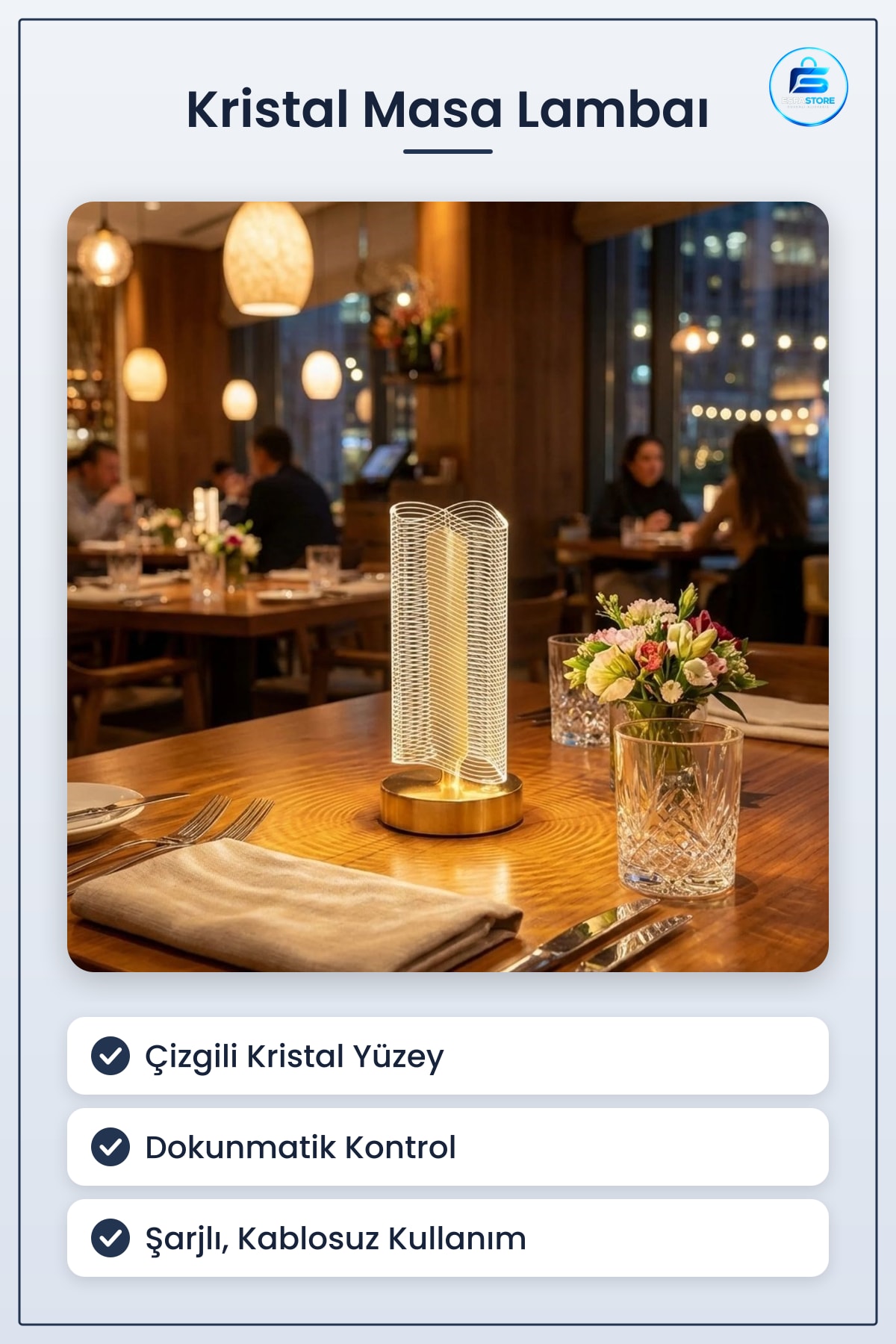 Masa Lambası Dalgalı Silindirik Kristal Çizgili Dokunmatik LED Şarjlı Gece Aydınlatma Hediyelik