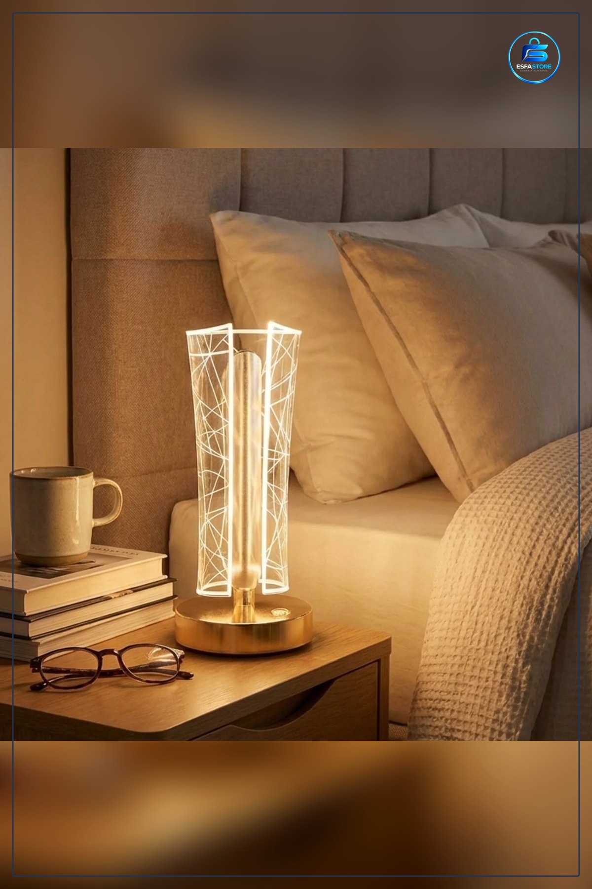 Kristal Masa Lambası Geometrik Çizgili Dokunmatik Şarjlı LED Gece Işığı Dekoratif Pratik Hediyelik