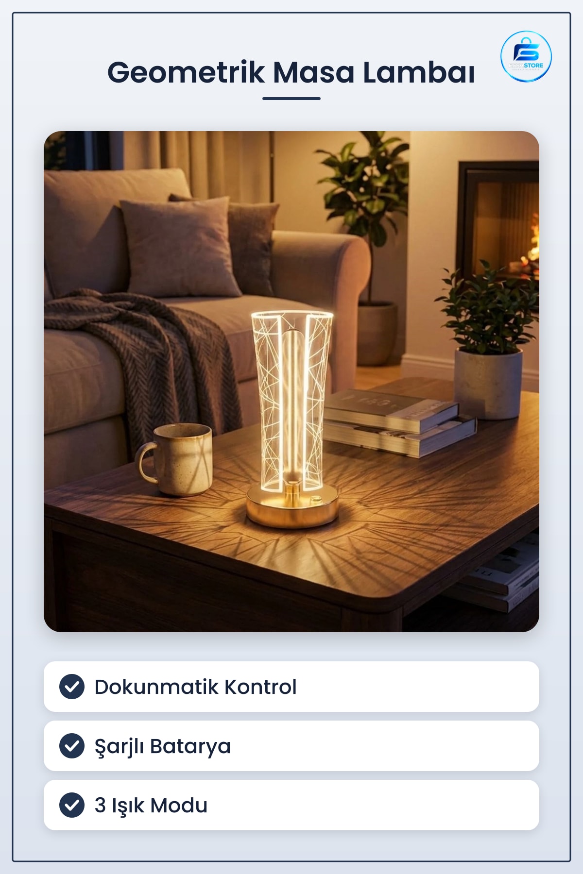 Kristal Masa Lambası Geometrik Çizgili Dokunmatik Şarjlı LED Gece Işığı Dekoratif Pratik Hediyelik