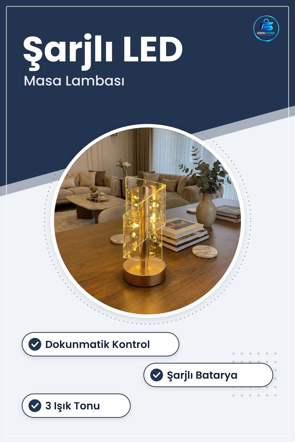 Masa Lambası Çapraz Kavisli Işıltılı Kristal Model Dokunmatik LED Şarjlı Dekoratif Hediyelik