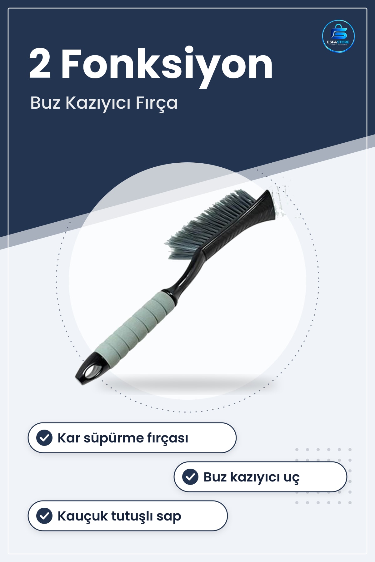 Araç Camı Kar Süpürgesi Buz Kazıyıcı Fırça 53 cm Kauçuk Saplı Kış Oto Temizleme Aparatı