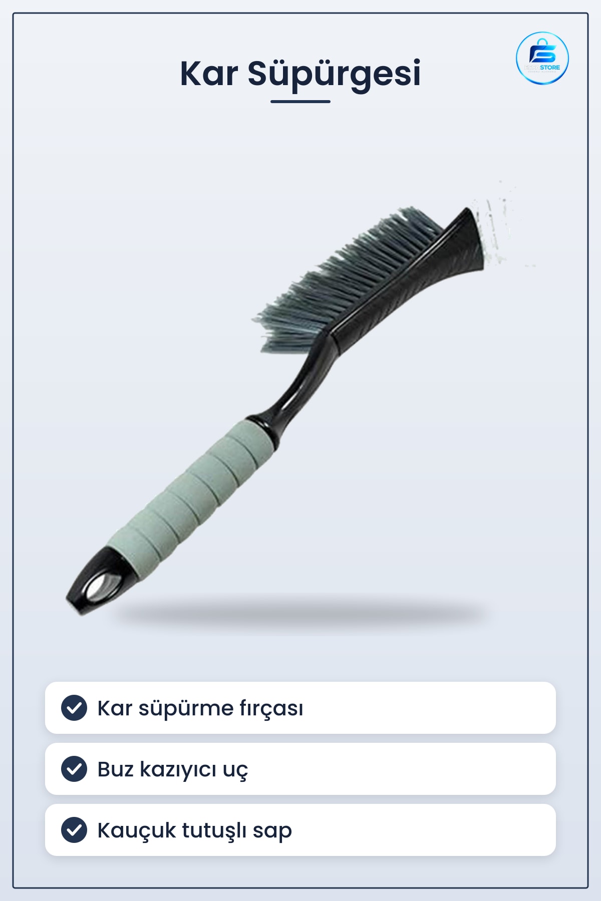 Araç Camı Kar Süpürgesi Buz Kazıyıcı Fırça 53 cm Kauçuk Saplı Kış Oto Temizleme Aparatı
