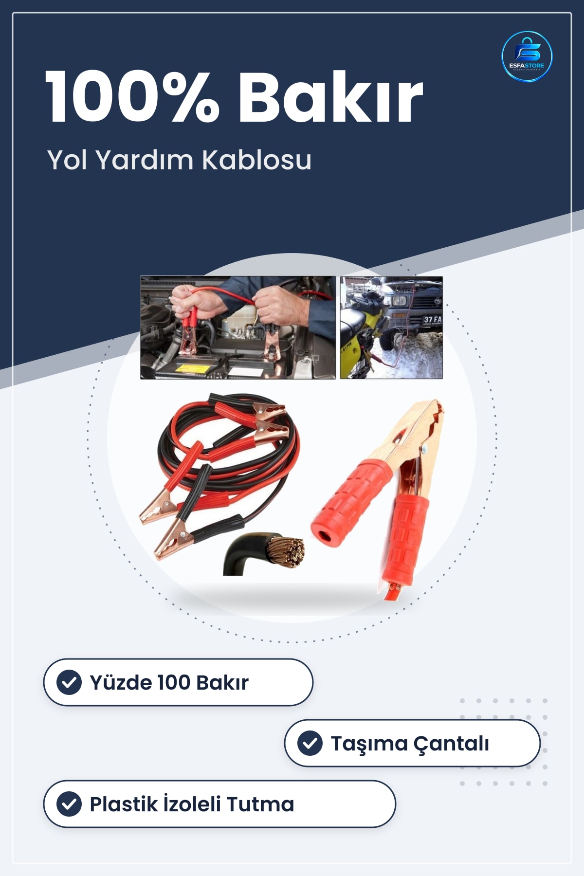 Bakır Masılı Akü Takviye Kablosu Taşıma Çantalı Acil Yol Yardım Şarj Cihazı Araç Dayanıklı