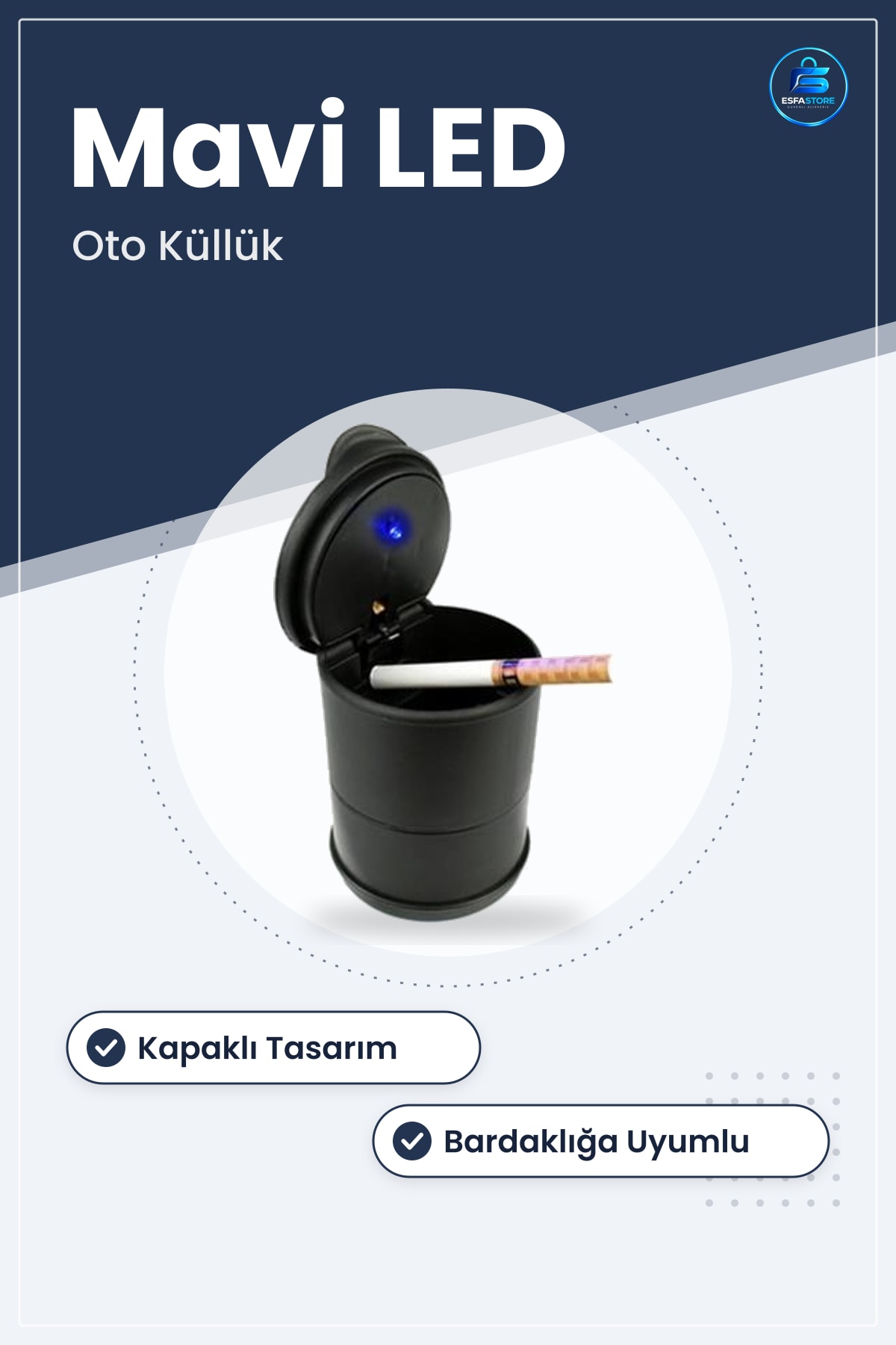 Araç İçi Kapaklı Sigara Küllüğü Led Işıklı Otomobil Bardaklık Uyumlu Takılan Kül Tablası