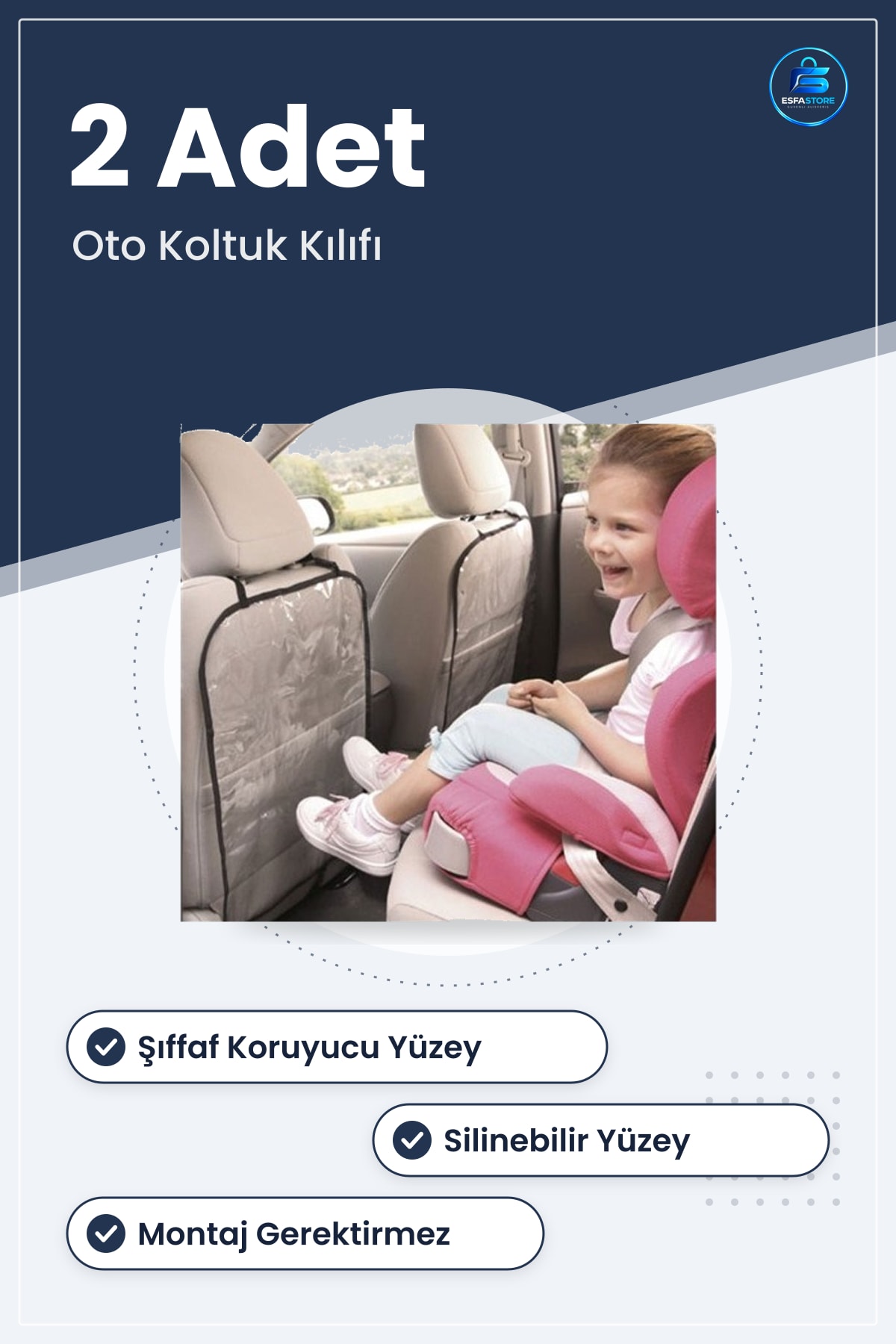 Araç İçi Koltuk Arkası Koruyucu Kılıf Ayak İzi Koruma Silinebilir Pratik Oto Aksesuarı Set
