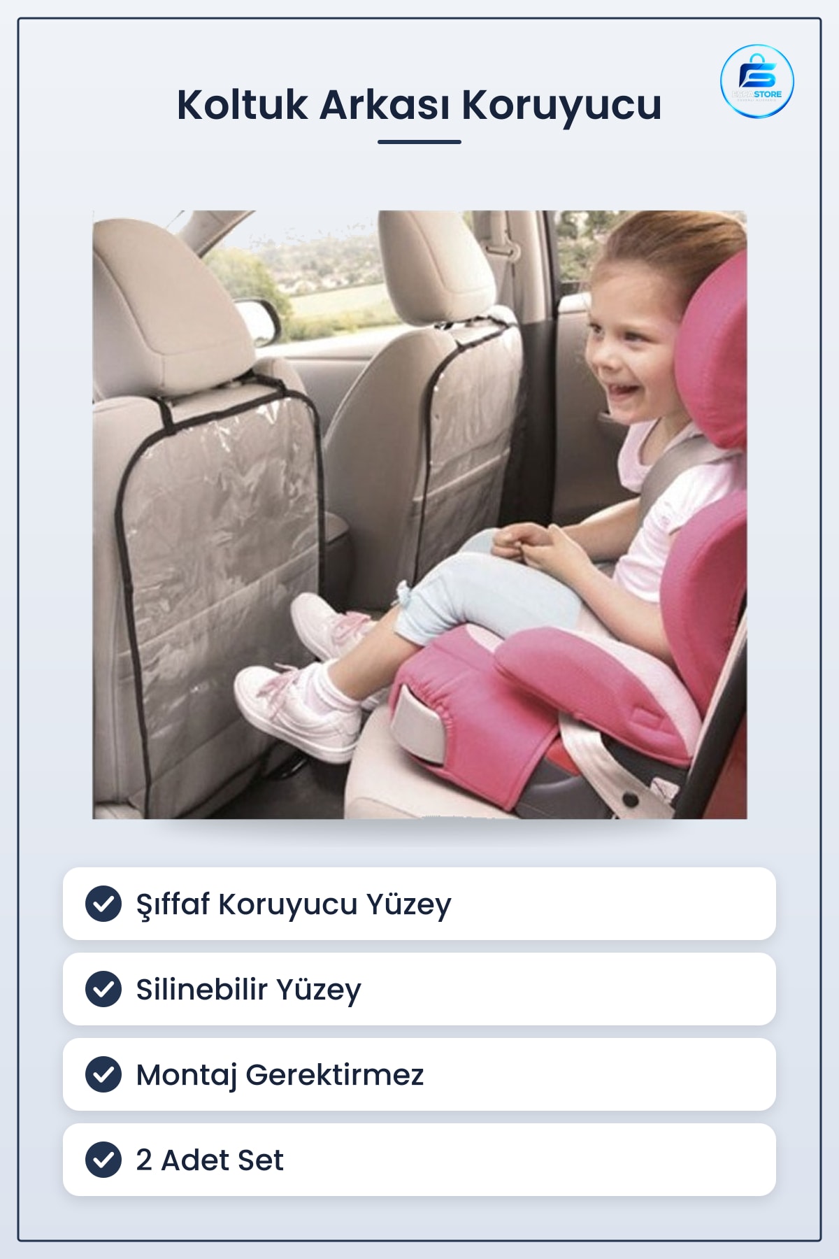 Araç İçi Koltuk Arkası Koruyucu Kılıf Ayak İzi Koruma Silinebilir Pratik Oto Aksesuarı Set