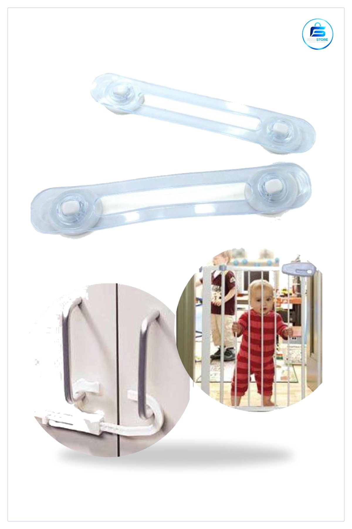 Bebek Çocuk Güvenlik Dolap Çekmece Emniyet Kilidi 7 cm x 14,5 Plastik Mavi Beyaz Kapı Koruma
