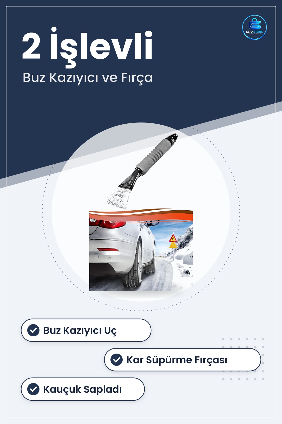 Araç Camı Buz Kazıyıcı ve Kar Fırçası 31 cm Kauçuk Saplı Oto Cam Temizleme Aracı Kışlık