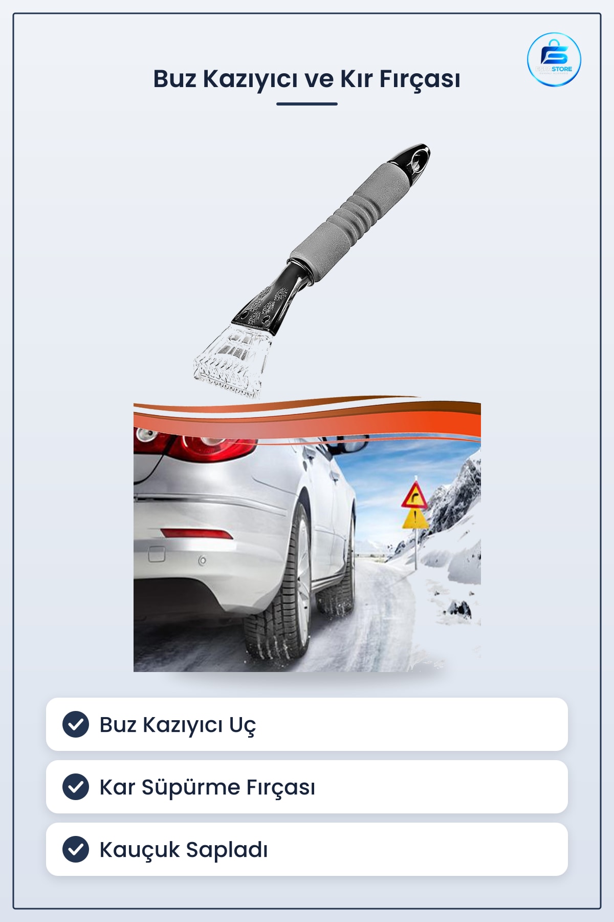 Araç Camı Buz Kazıyıcı ve Kar Fırçası 31 cm Kauçuk Saplı Oto Cam Temizleme Aracı Kışlık