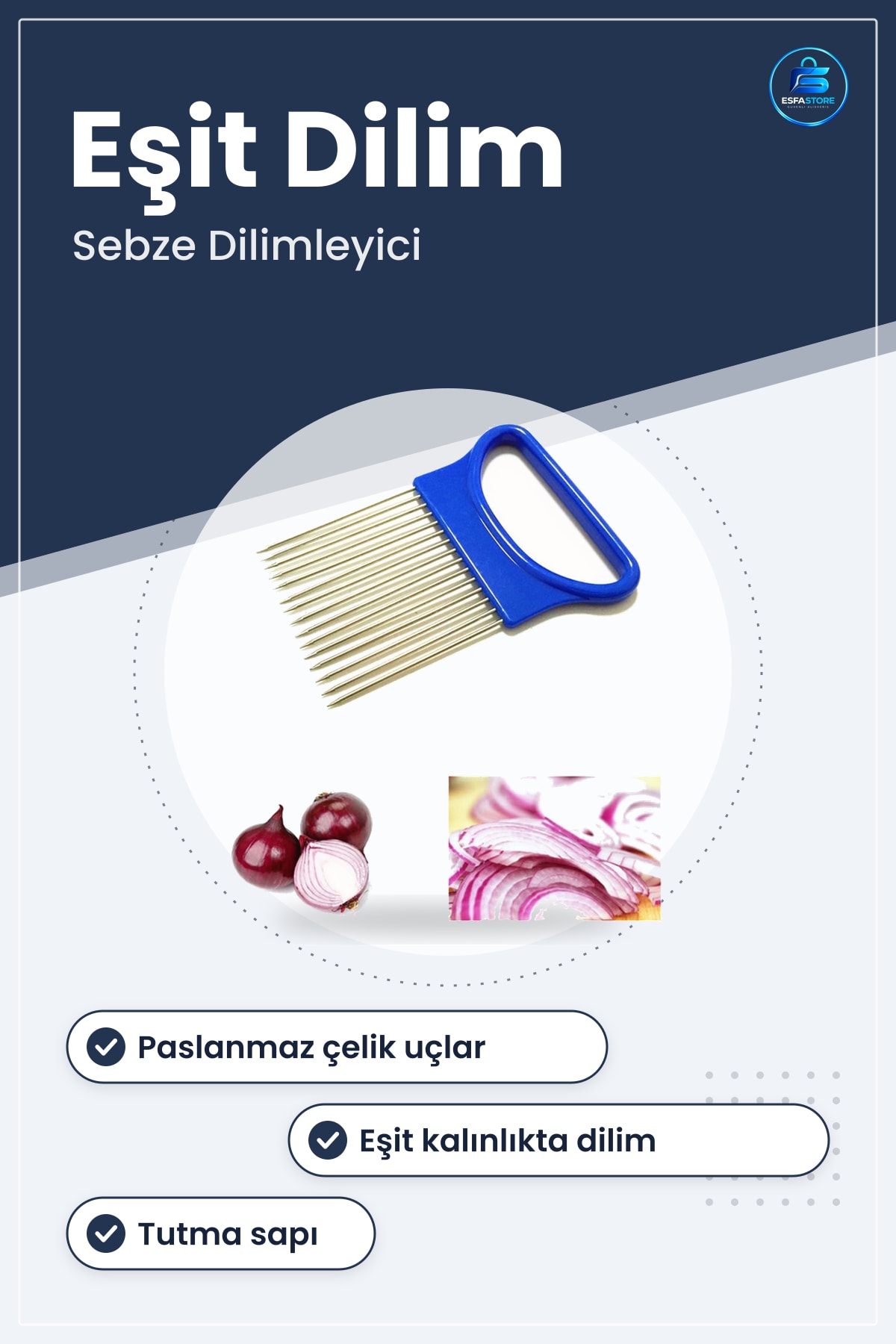 Sebze Kesme Dilimleme Aleti Aparatı Soğan Eşit Şekilde Pratik Kolay Kullanım 10,6cm x 7,9cm 1cm