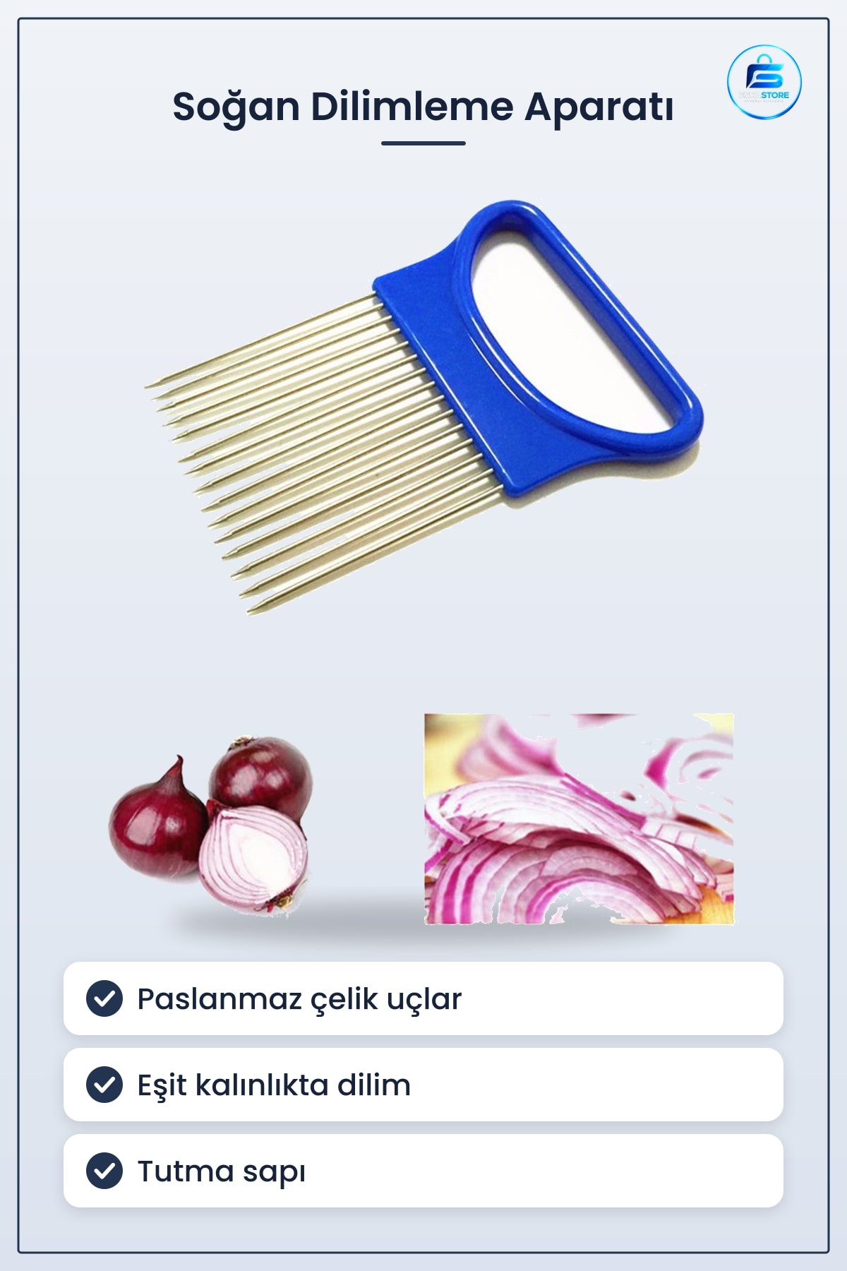 Sebze Kesme Dilimleme Aleti Aparatı Soğan Eşit Şekilde Pratik Kolay Kullanım 10,6cm x 7,9cm 1cm