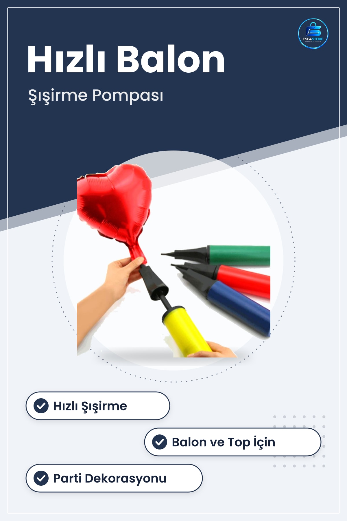 Tek Taraflı Hızlı Balon Şişirme Pompası El Tipi 29 cm x 5 Top Şişirici Aparat Parti Dekorasyon