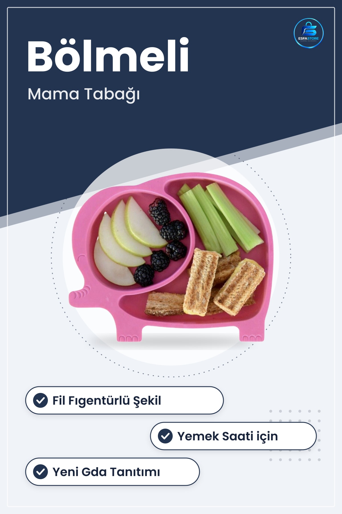 Bebek ve Çocuk için Fil Desenli Bölmeli Mama Tabağı Beslenme Alışkanlığı Kazandırıcı Hediyelik