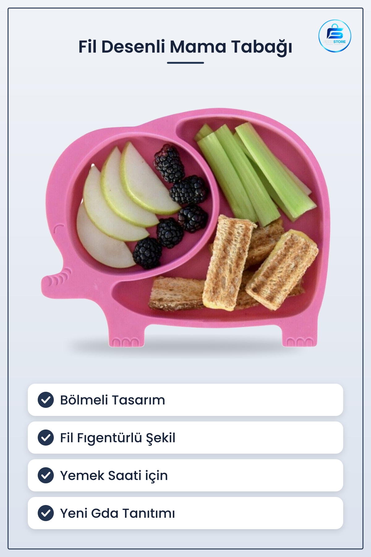 Bebek ve Çocuk için Fil Desenli Bölmeli Mama Tabağı Beslenme Alışkanlığı Kazandırıcı Hediyelik