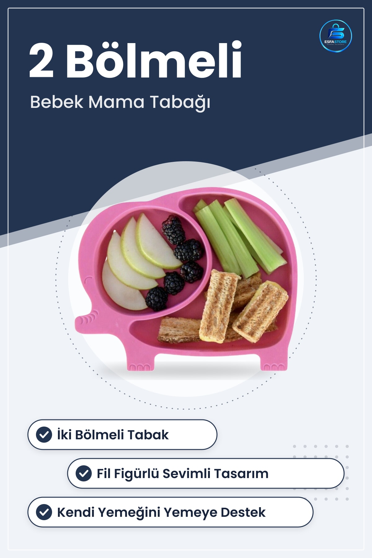 Fil Figürlü Bölmeli Bebek Mama Tabağı Çocuk Yemek Kabı Sevimli Tasarım Pratik Kullanım
