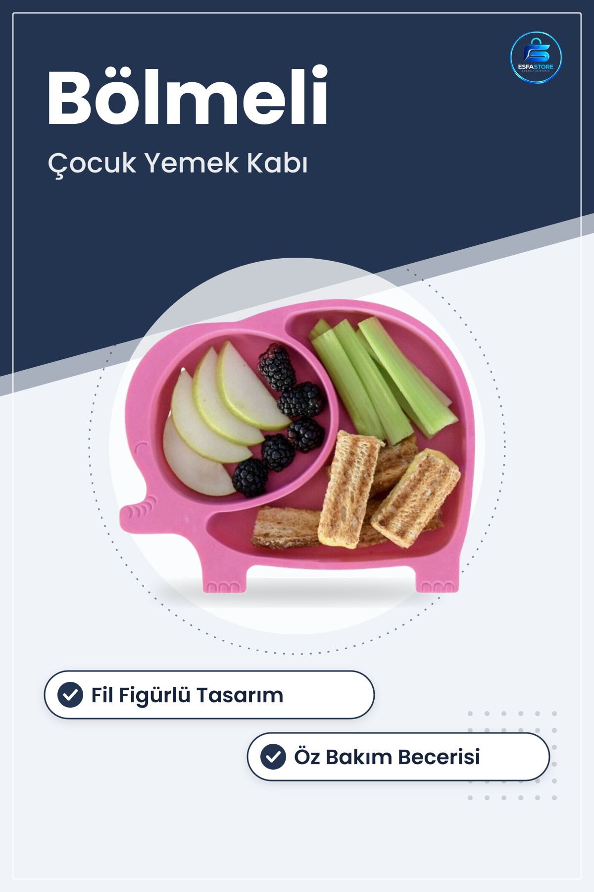 Bebek Mama Tabağı Sevimli Fil Model Desenli Bölmeli Çocuk Yemek Kabı Öz Bakım Becerisi Hediyelik