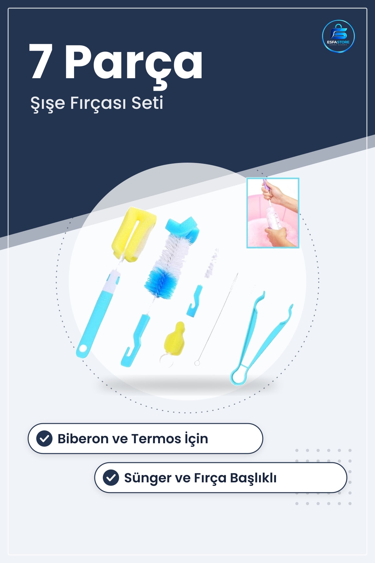 Biberon Şışe Temizleme Fırçası Seti Kavanoz Termos Suluk Sürahi Yağdanlık Temizleyici Pratik