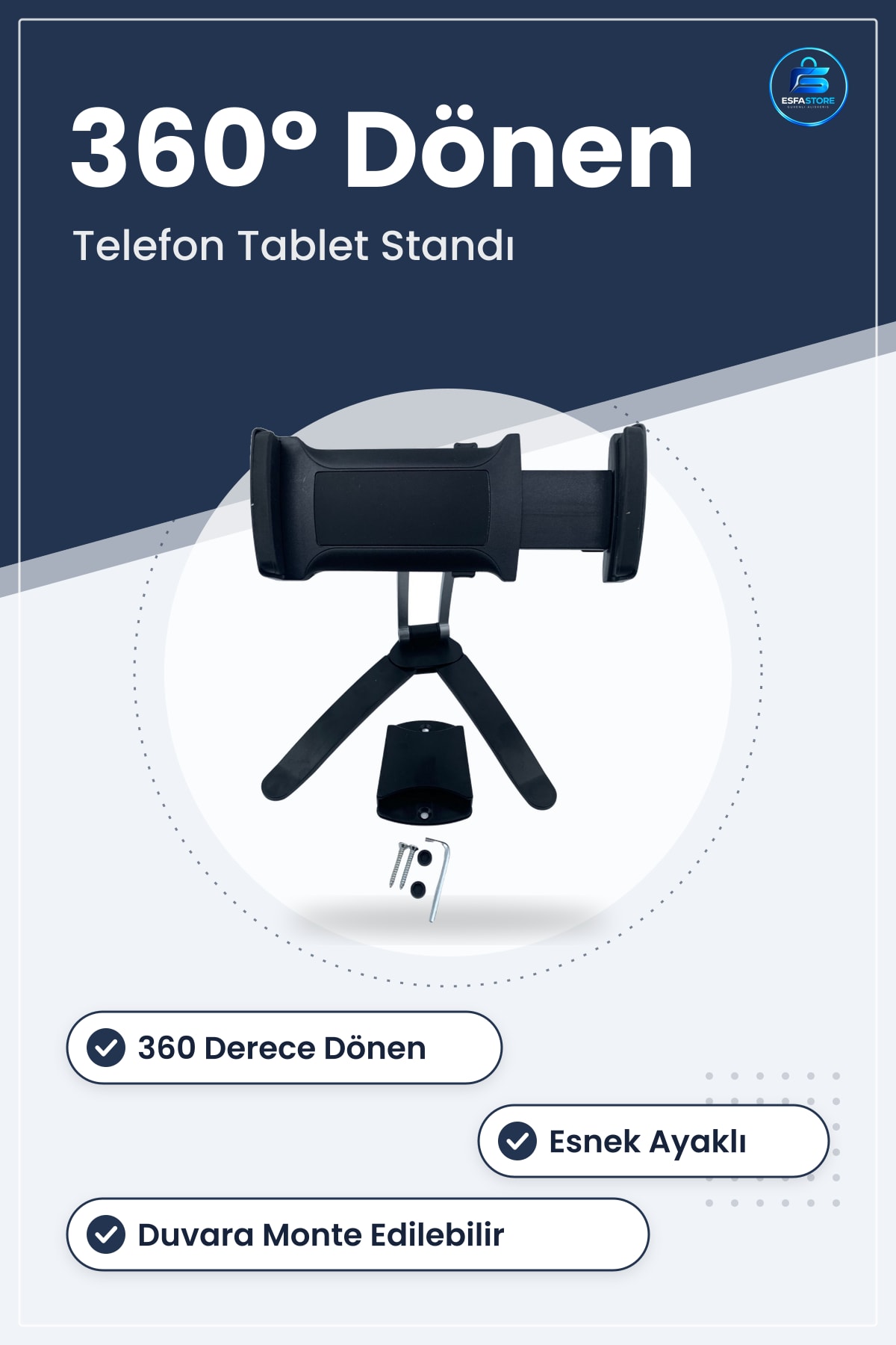 Mutfak Masaüstü Telefon Tablet Tutucu Esnek Ayaklı Döner Stand Duvara Monte Edilebilir Pratik