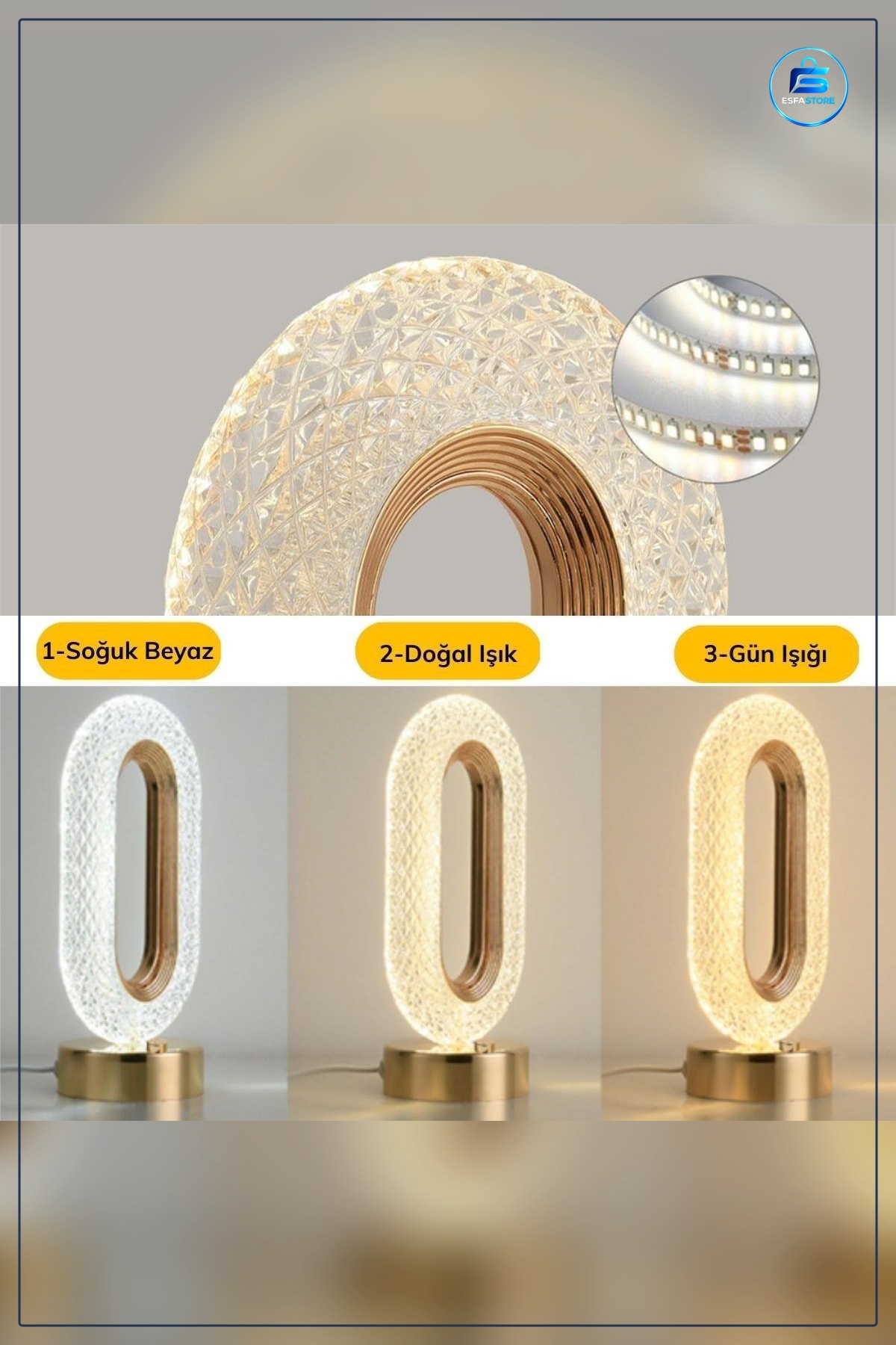 Oval Model Kristal Akrilik Masa Lambaı USB Şarjlı Dokunmatik Led Işık Modlu Dekoratif Aydınlatma
