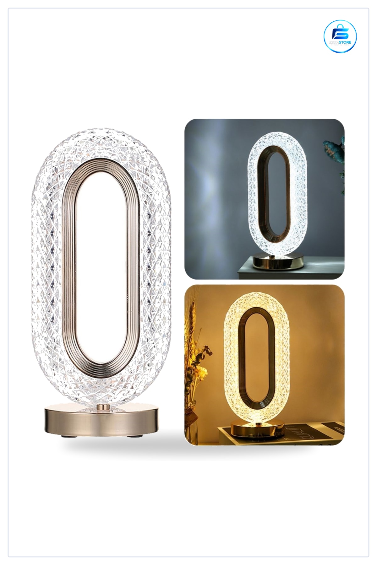 Oval Model Kristal Akrilik Masa Lambaı USB Şarjlı Dokunmatik Led Işık Modlu Dekoratif Aydınlatma