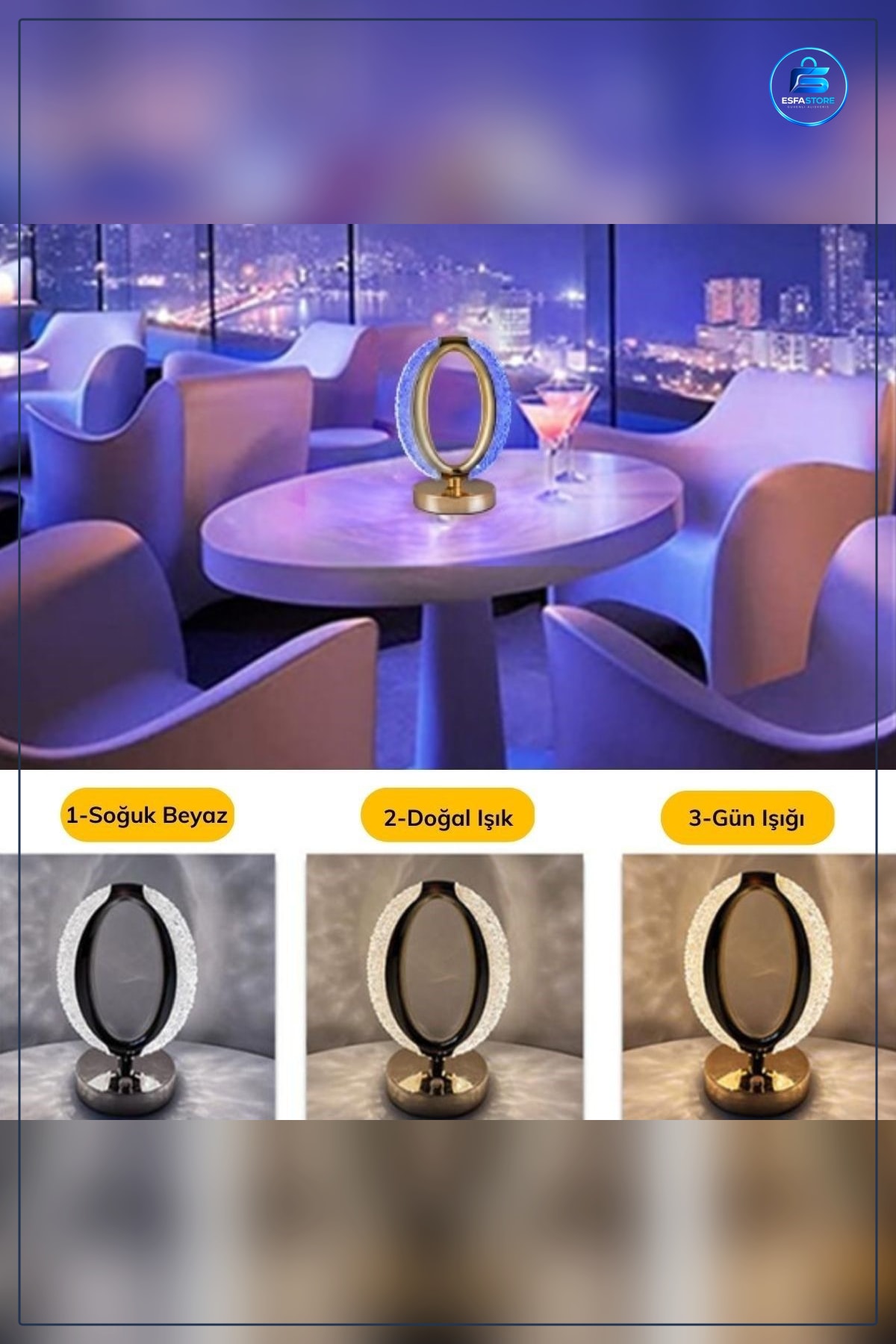 Kristal Akrilik Masa Lambası Yuvarlak Model USB Şarjlı Dokunmatik Kullanışlı Dekoratif LED Işık
