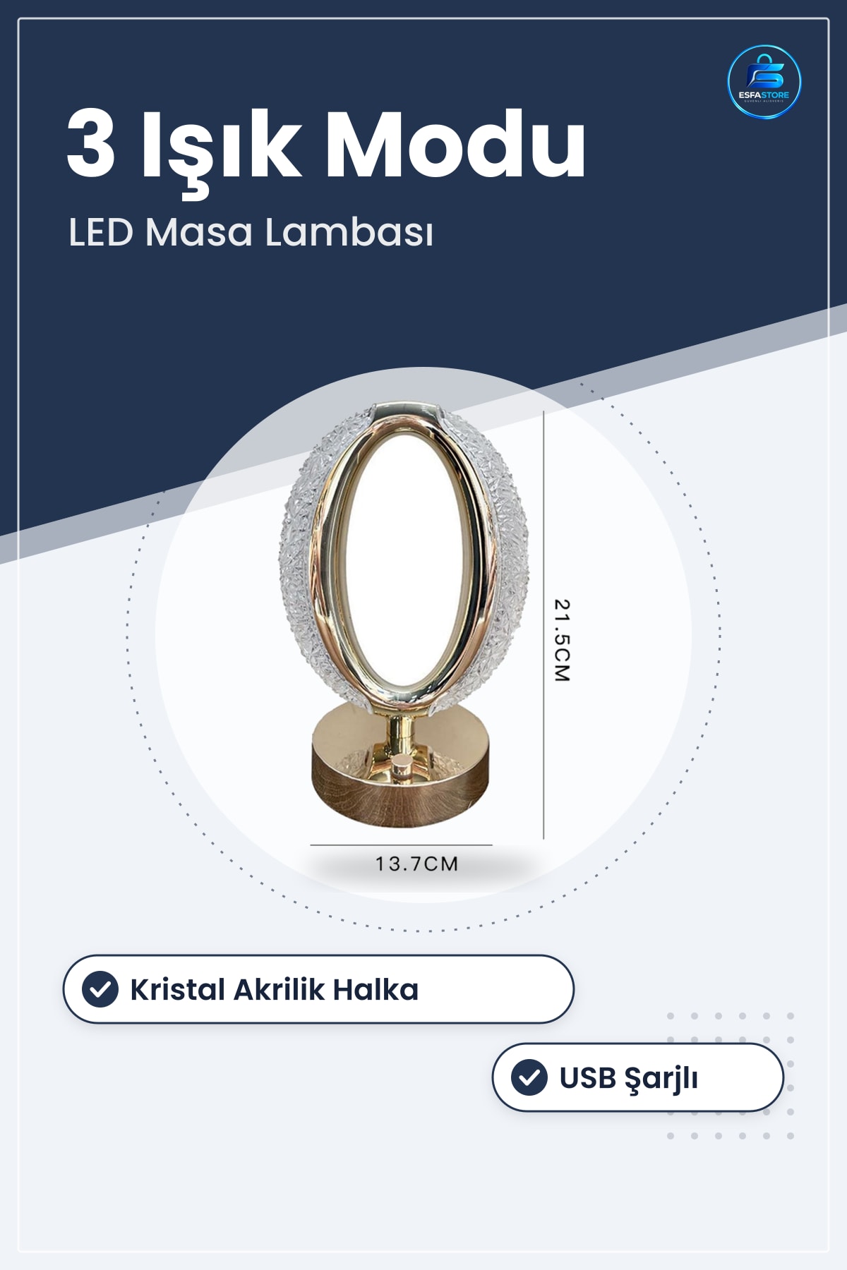 Kristal Akrilik Masa Lambası Yuvarlak Model USB Şarjlı Dokunmatik Kullanışlı Dekoratif LED Işık